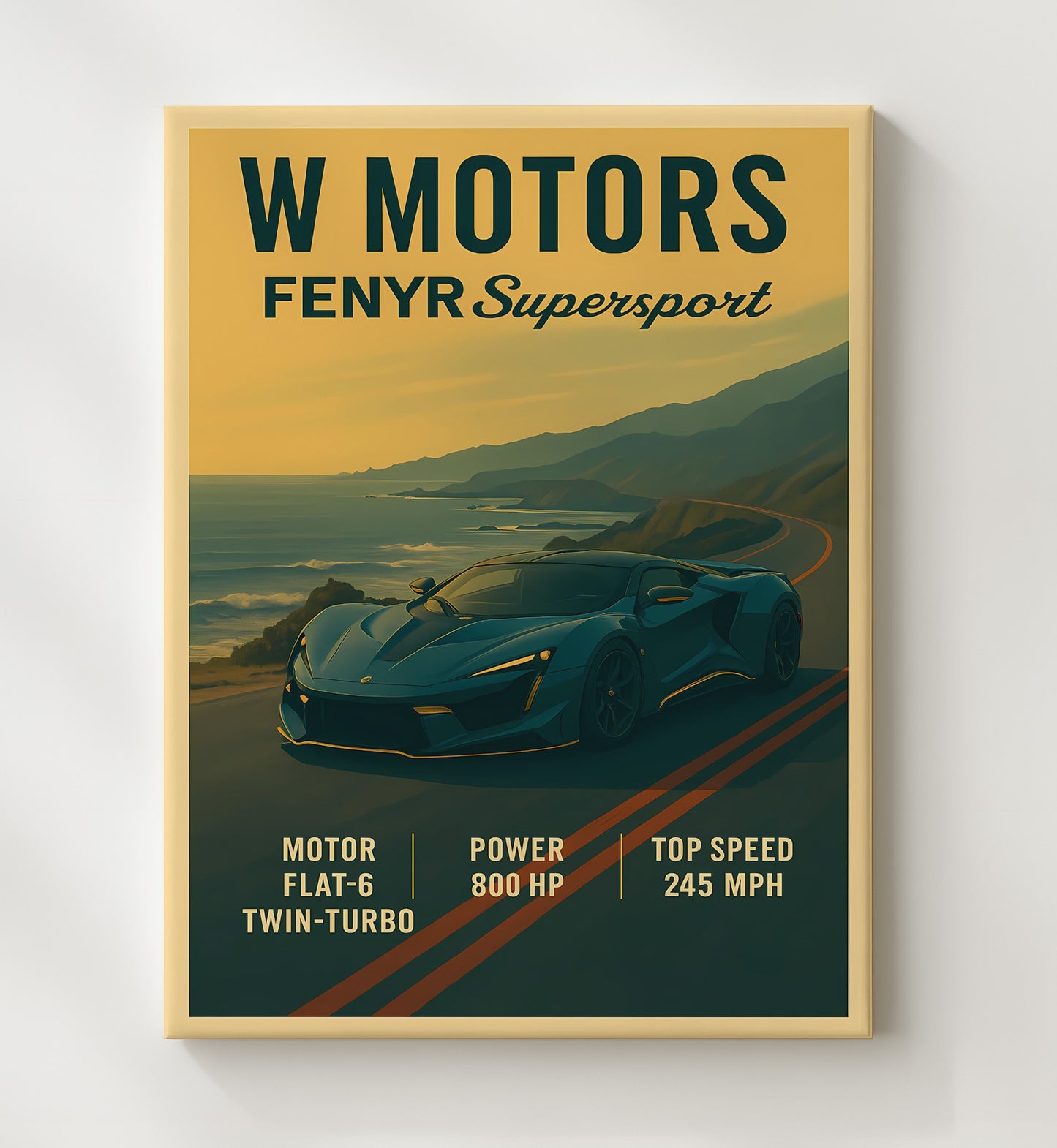W Motors Fenyr Supersport Exotic Twin Turbo Hypercar Vintage 20x24 Canvas automotive wall art print – Automotive Wall Art decor