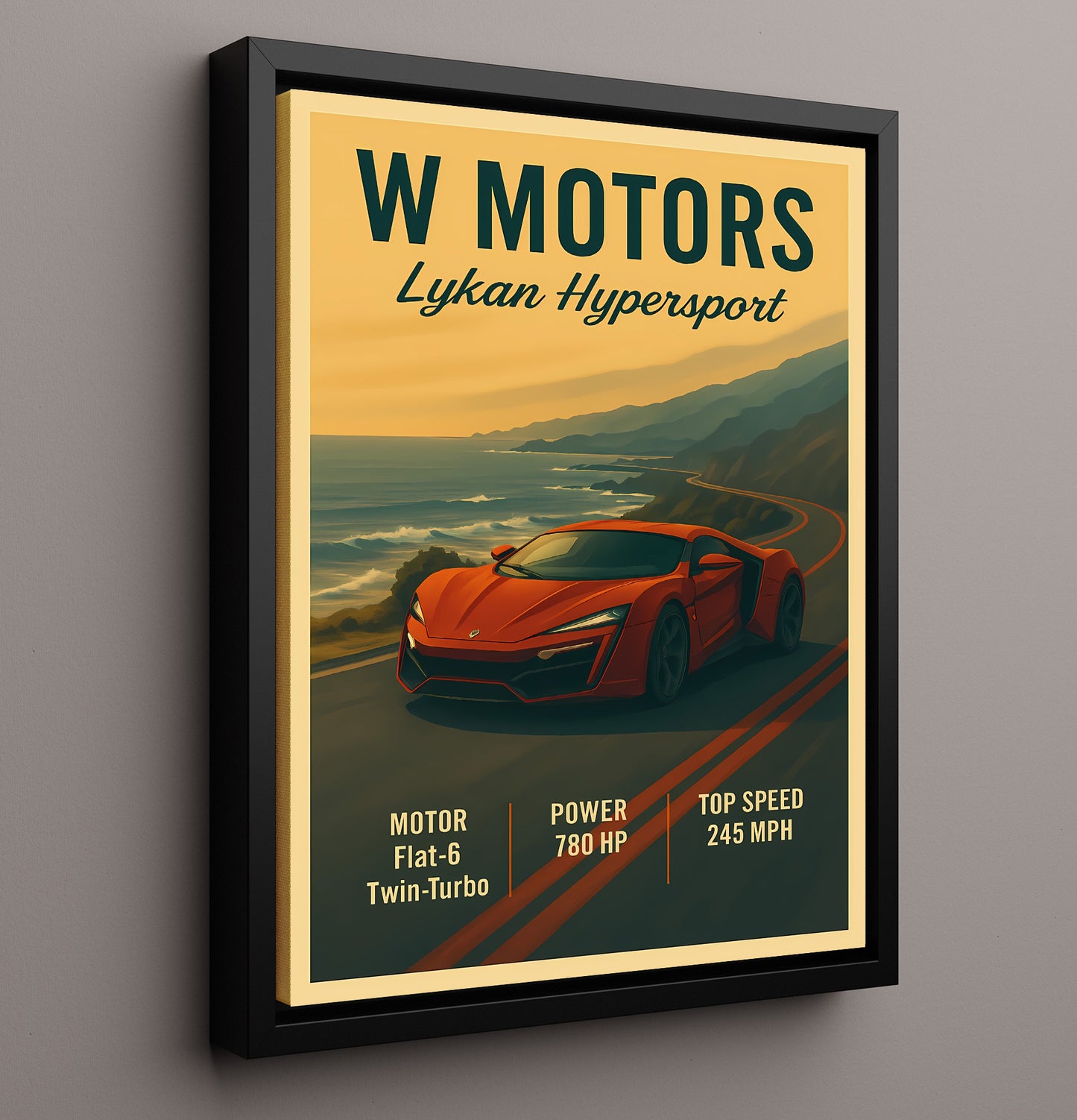 W Motors Lykan Hypersport Exotic Hypercar Vintage 16x20 Framed Canvas automotive wall art print – Automotive Wall Art decor
