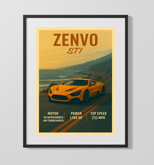 Zenvo ST1 Twin Charged Hypercar Vintage Wall Art 16x20 Gallery Framed Artwork wall art print – automotive decor