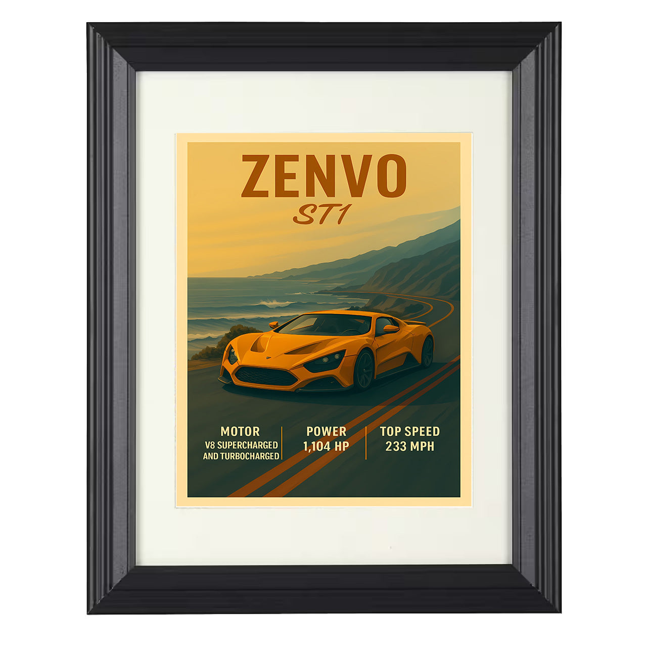 Zenvo ST1 - Twin Charged Hypercar 8x10 black framed car print