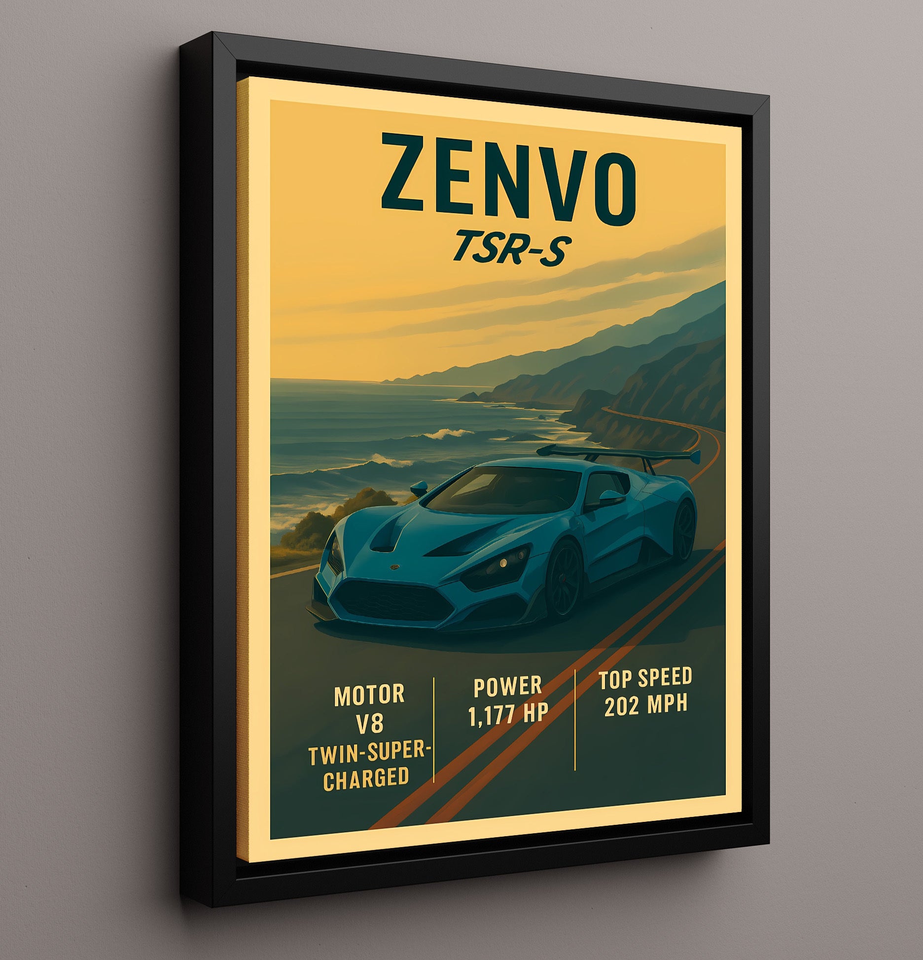 Zenvo TSR S Extreme Track Hypercar Vintage 16x20 Framed Canvas automotive wall art print – Automotive Wall Art decor