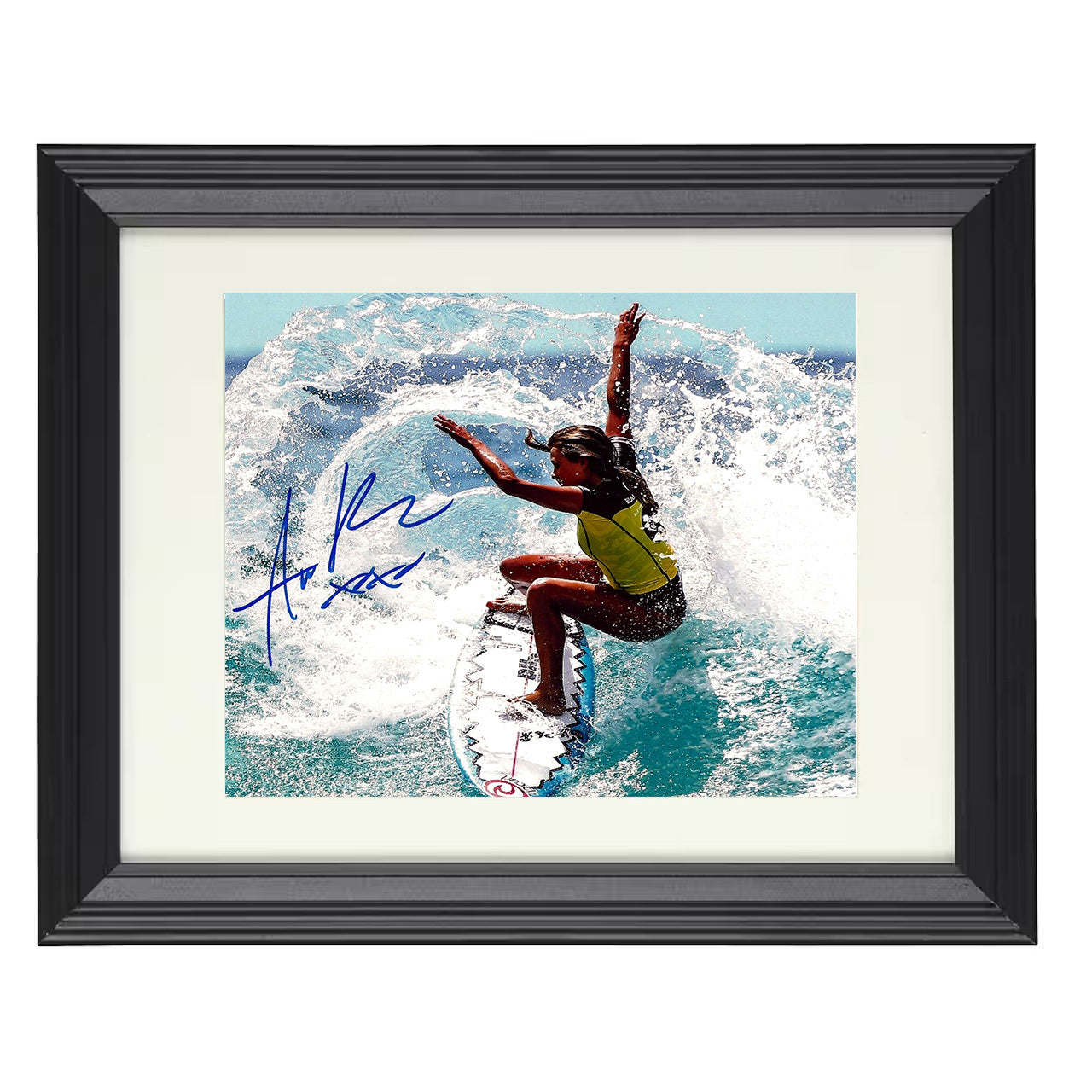 Alana Blanchard – Surfing Wave Ride 8x10 matted black framed celebrity wall art