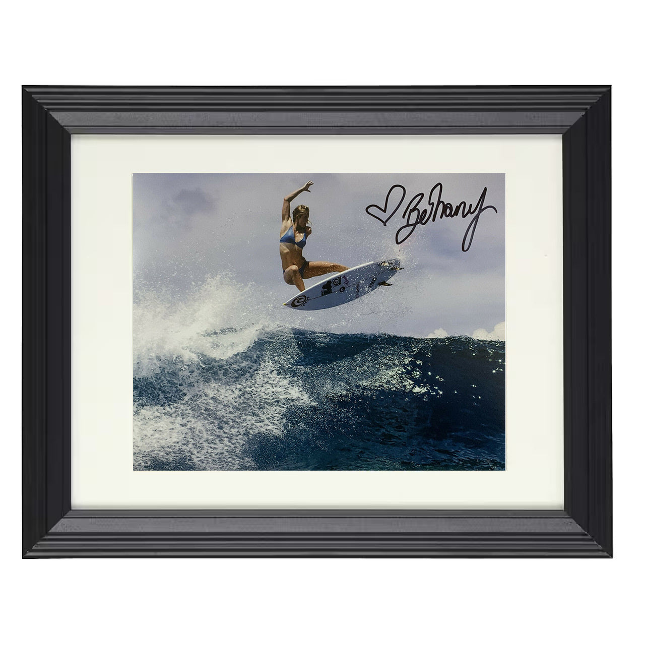 Bethany Hamilton – Surf Aerial Above a Breaking Wave 8x10 matted black framed celebrity wall art