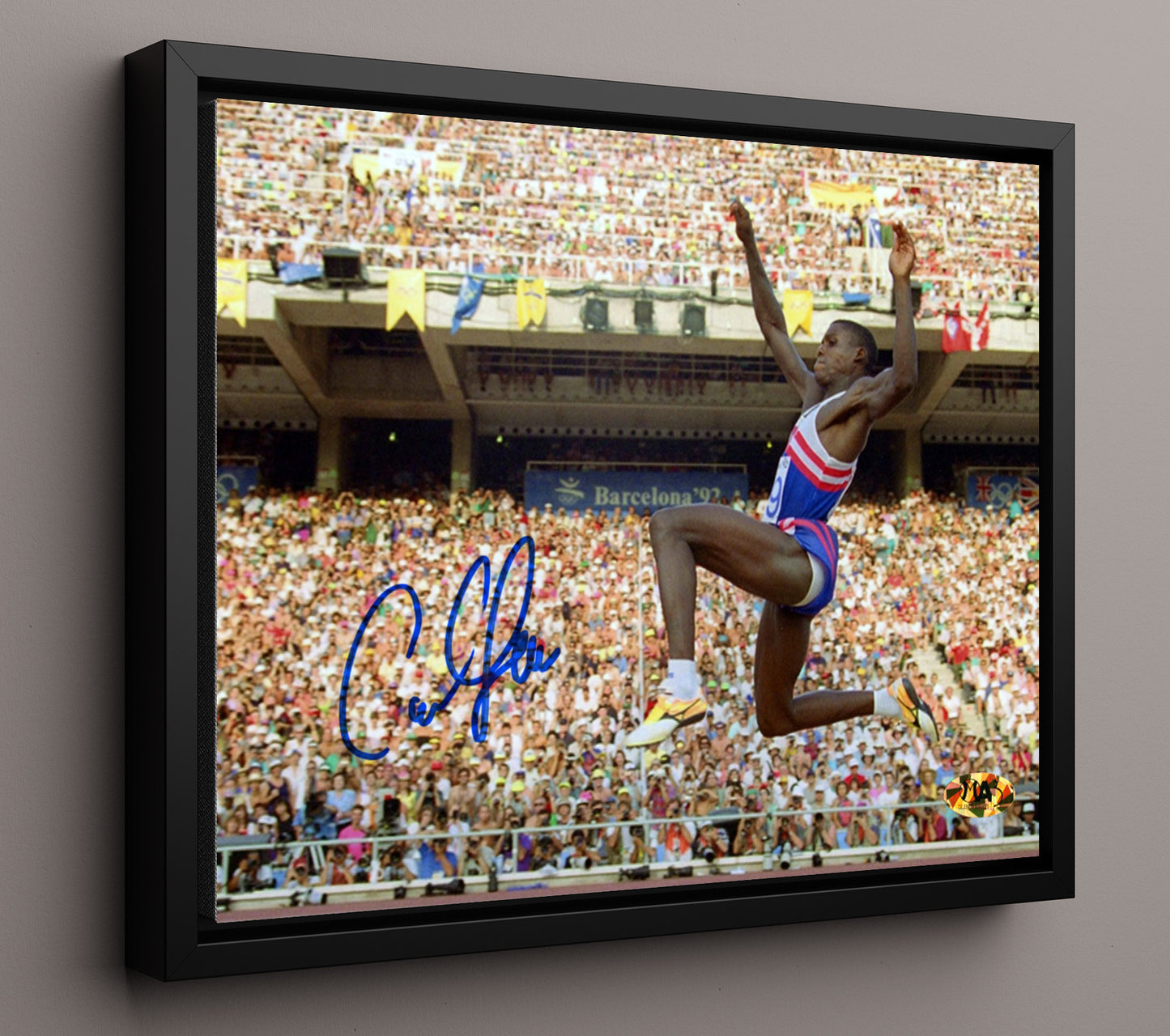 Carl Lewis Olympic Long Jump Barcelona 1992 Celebrity Wall Art 16x20 Framed Canvas celebrity wall art print