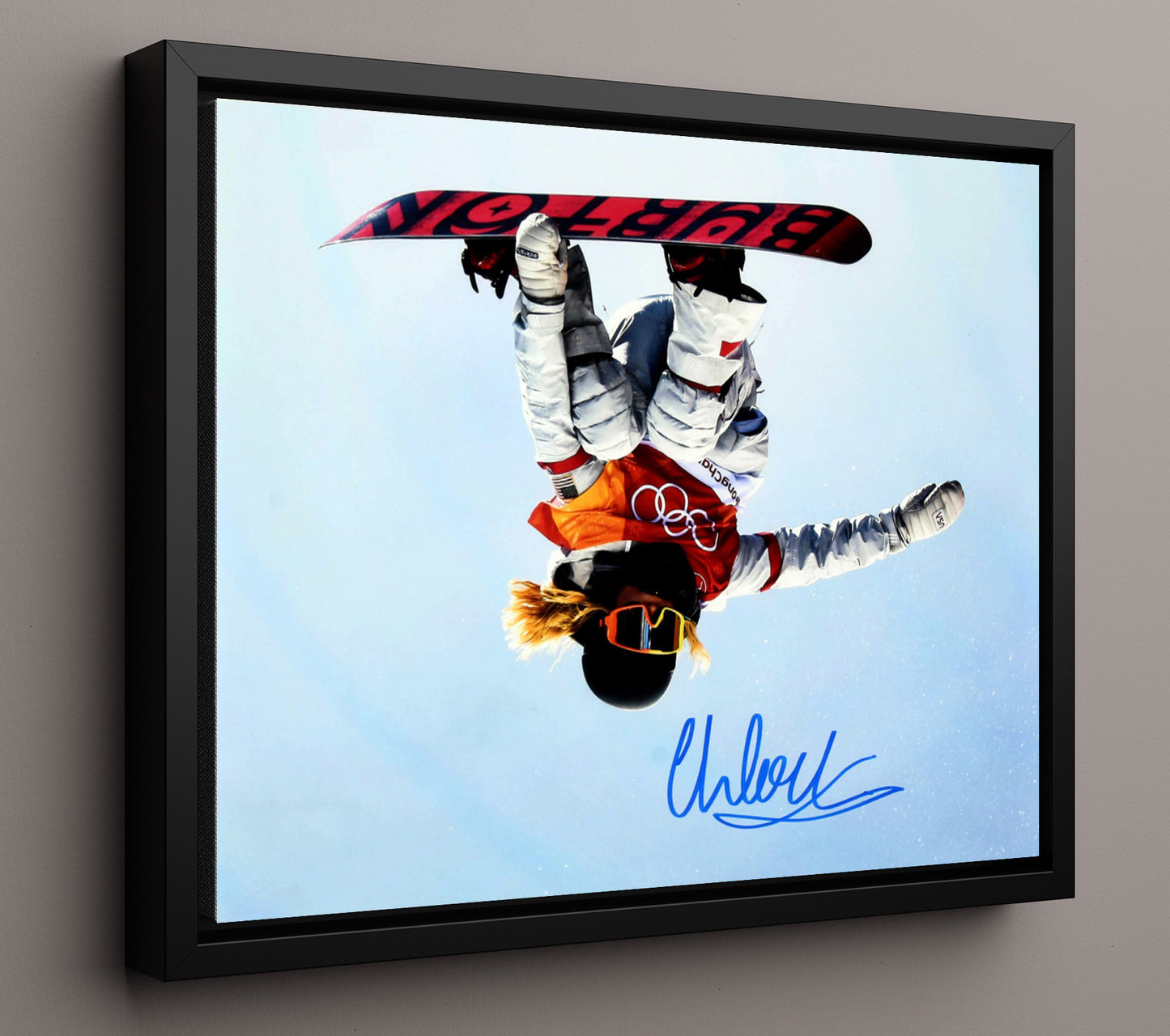 Chloe Kim Olympic Halfpipe Inverted Aerial Celebrity Wall Art 16x20 Framed Canvas celebrity wall art print