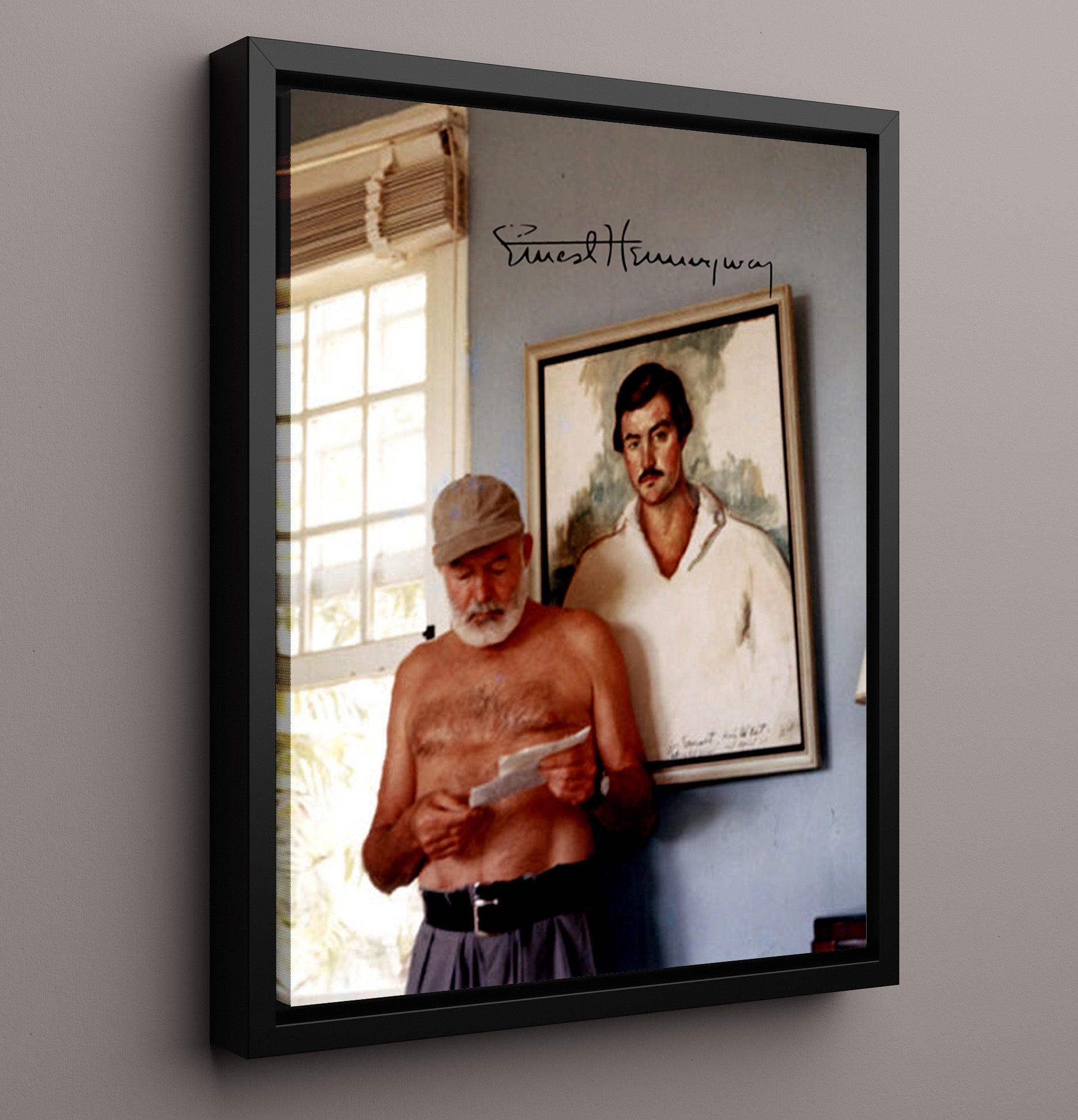 Ernest Hemingway American Author Celebrity Wall Art 16x20 Framed Canvas celebrity wall art print