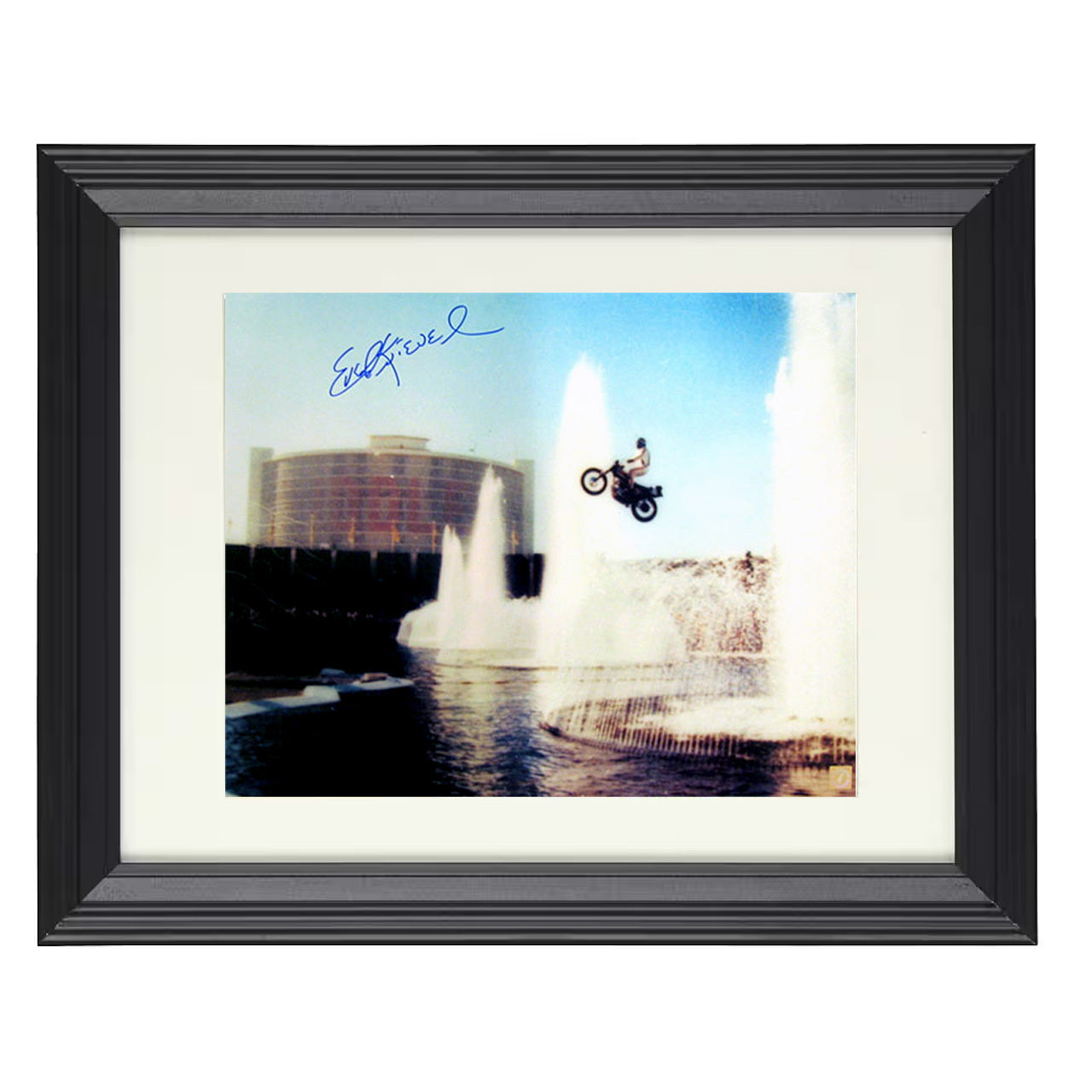 Evel Knievel – Caesars Palace Fountain Jump 8x10 matted black framed celebrity wall art