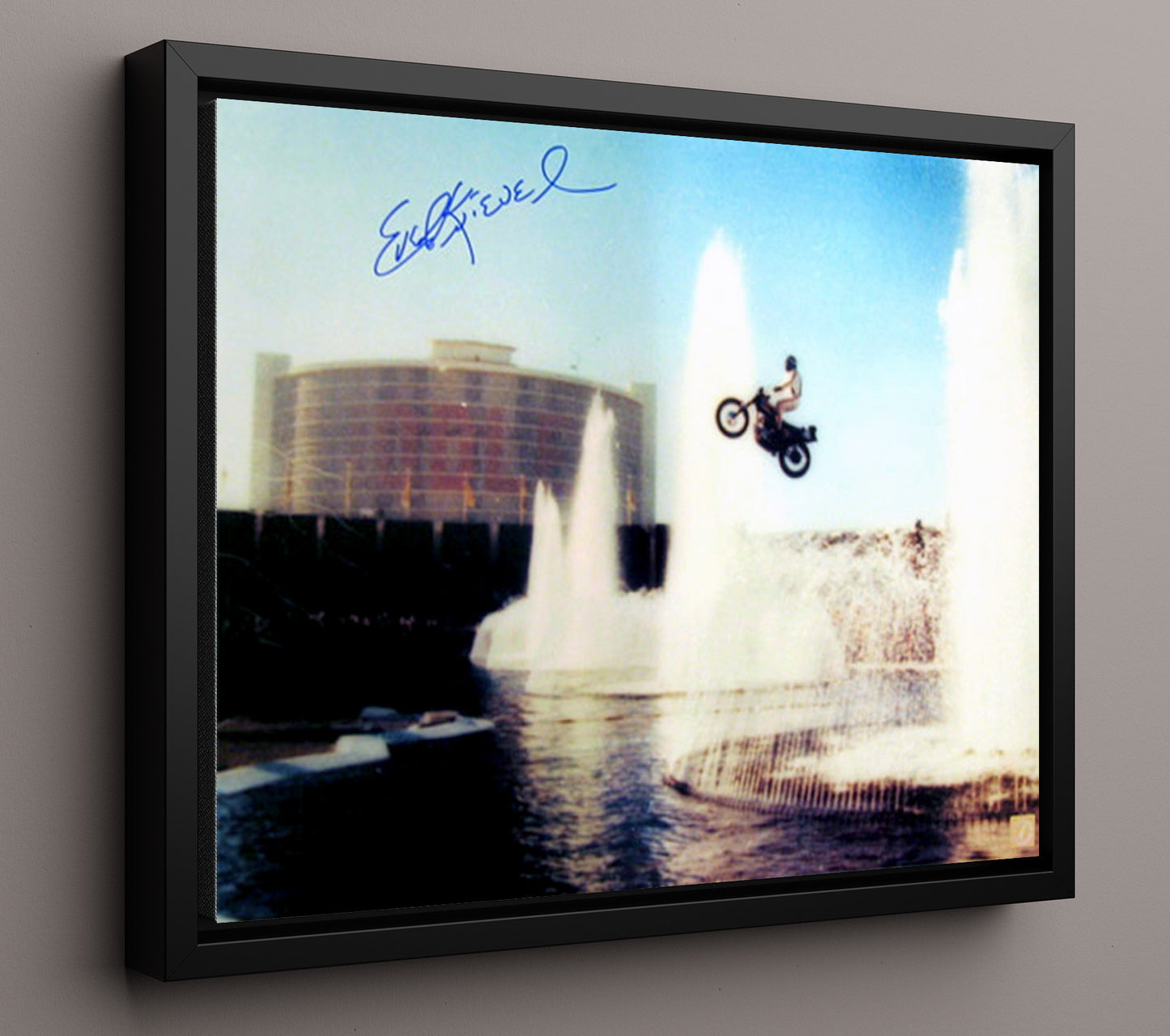 Evel Knievel Caesars Palace Fountain Motorcycle Jump Celebrity Wall Art 16x20 Framed Canvas celebrity wall art print