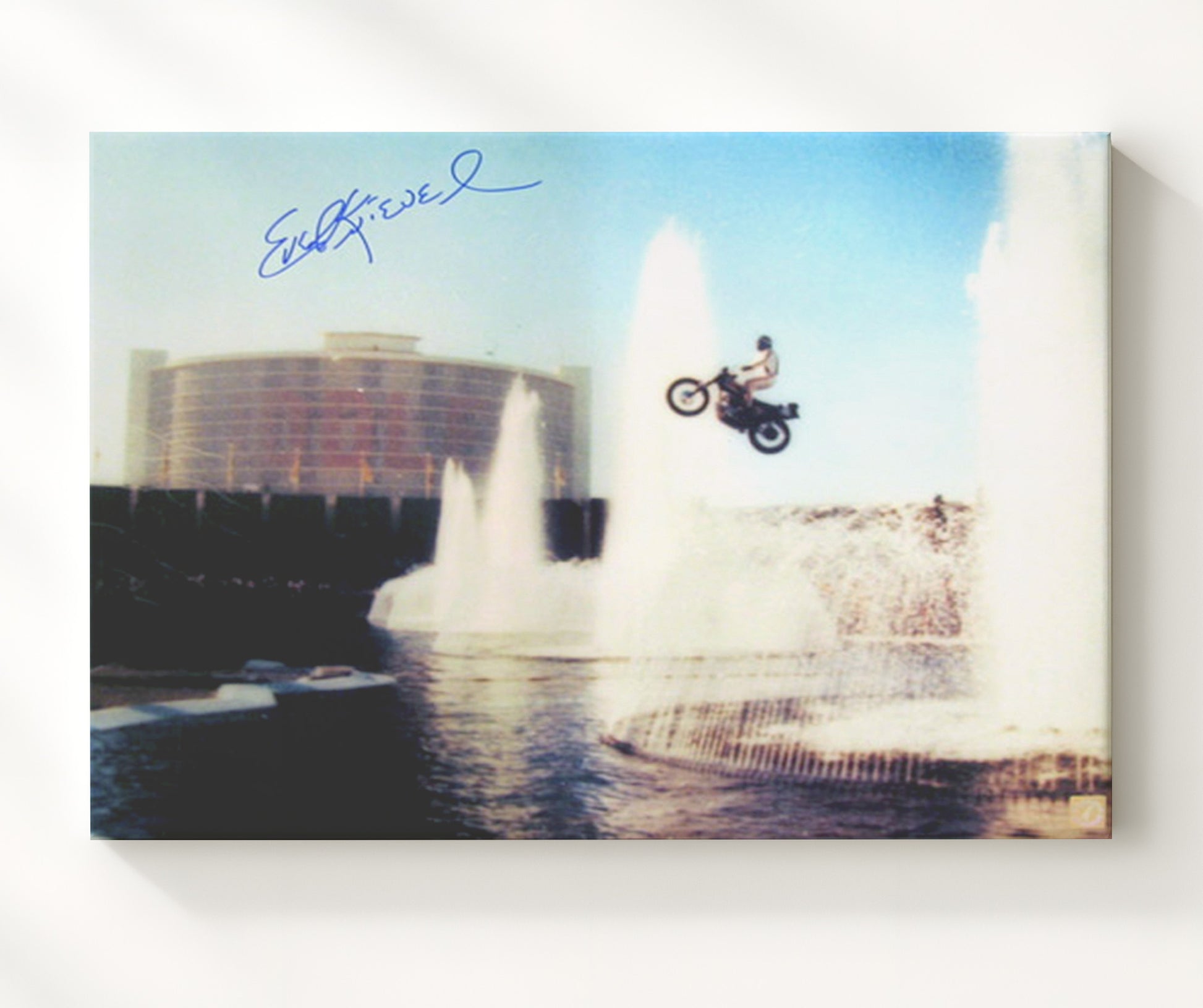 Evel Knievel Caesars Palace Fountain Motorcycle Jump Celebrity Wall Art 20x24 Canvas celebrity wall art print