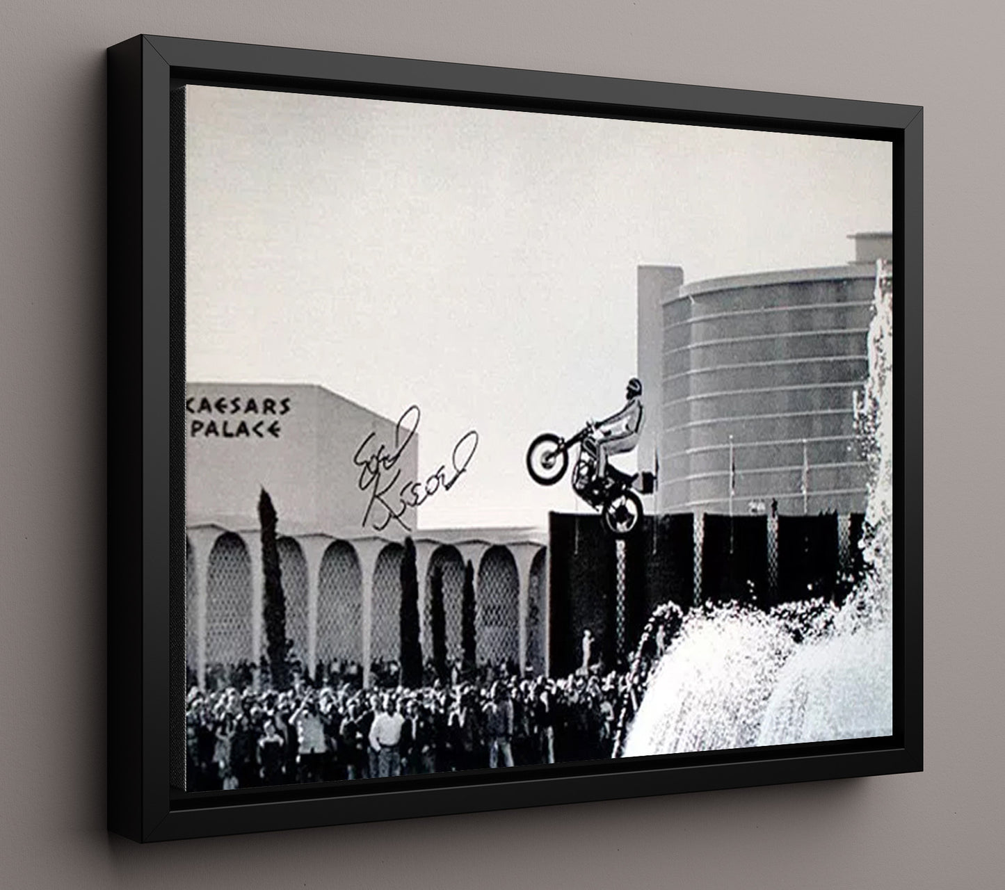 Evel Knievel Caesars Palace Motorcycle Jump Celebrity Wall Art 16x20 Framed Canvas celebrity wall art print
