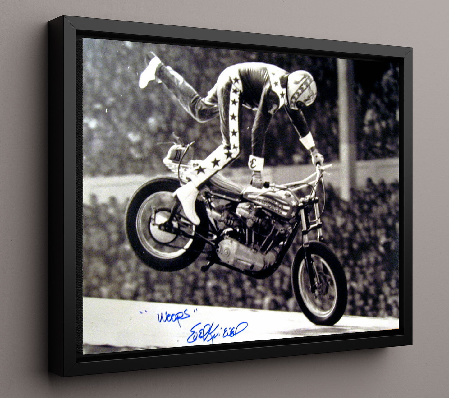 Evel Knievel Motorcycle Stunt Crash Moment Celebrity Wall Art 16x20 Framed Canvas celebrity wall art print