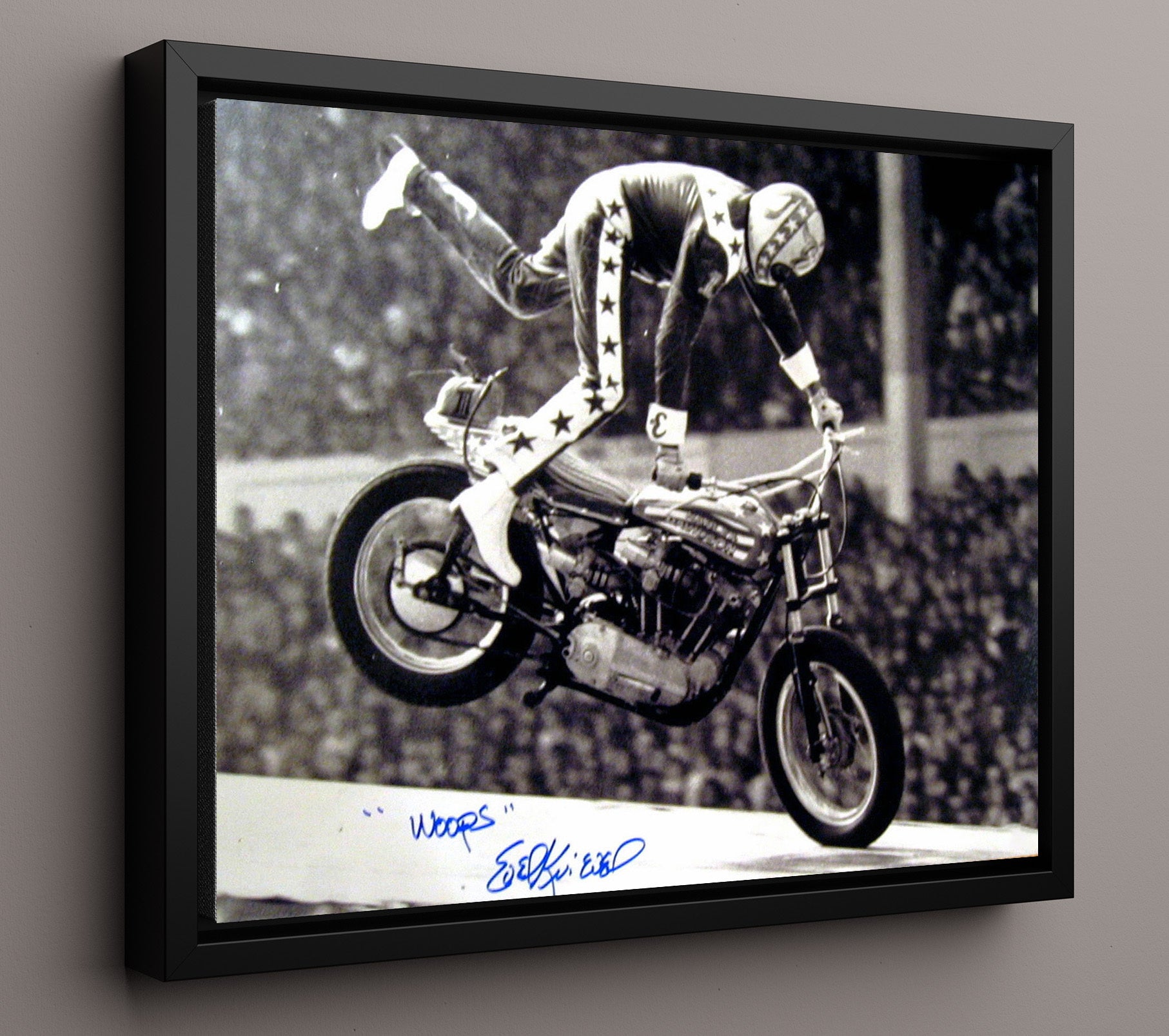 Evel Knievel Motorcycle Stunt Crash Moment Celebrity Wall Art 16x20 Framed Canvas celebrity wall art print