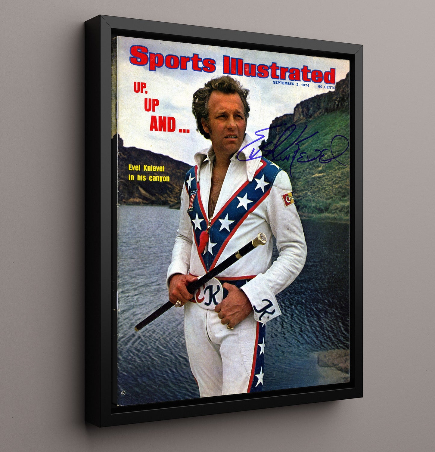 Evel Knievel SI Canyon Portrait 1974 Celebrity Wall Art 16x20 Framed Canvas celebrity wall art print