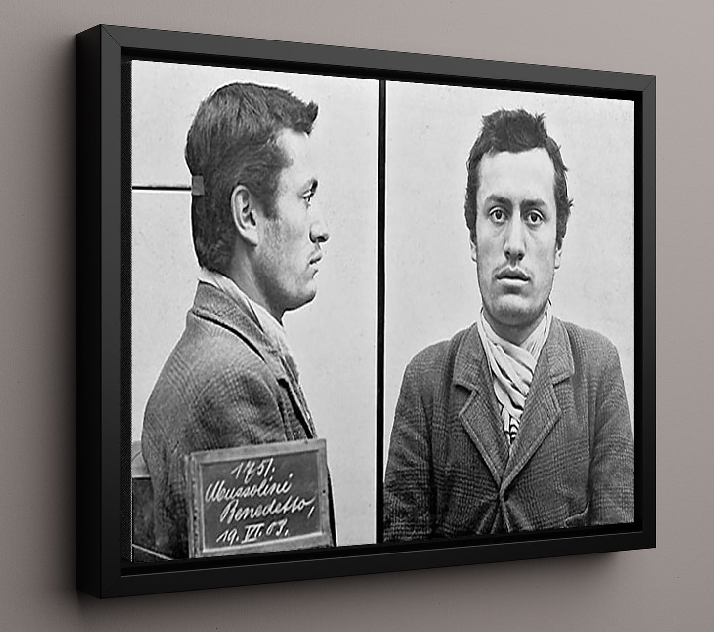 Benito Mussolini Italian Police Arrest 1903 Landscape.jpg Mug Shot Print 16x20 Framed Canvas mug shot wall art print