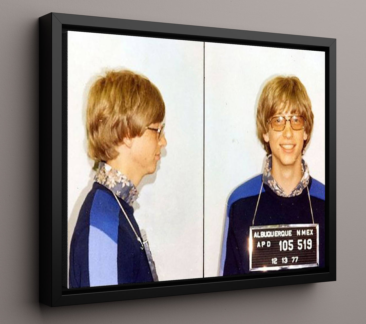 Bill Gates Albuquerque Police Department 1977 Landscape.jpg Mug Shot Print 16x20 Framed Canvas mug shot wall art print