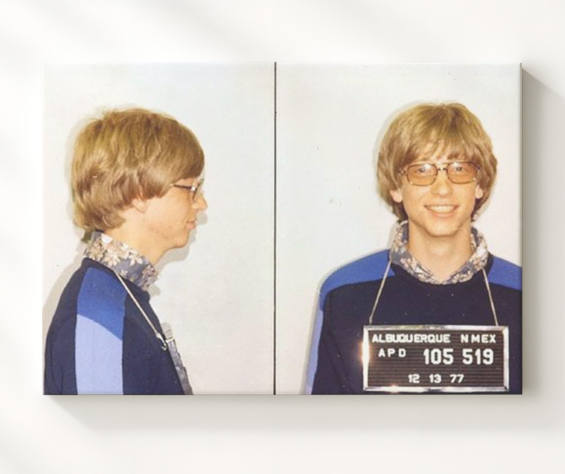 Bill Gates - Albuquerque Police Department 1977 mug shot wall art 20x24 Canvas