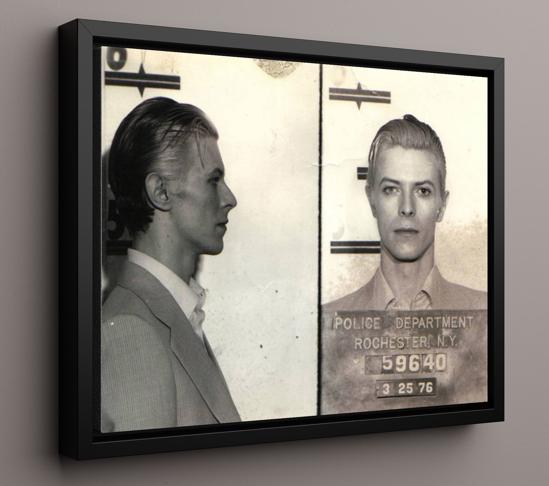 David Bowie Rochester Police Department 1976 Landscape.jpg Mug Shot Print 16x20 Framed Canvas mug shot wall art print
