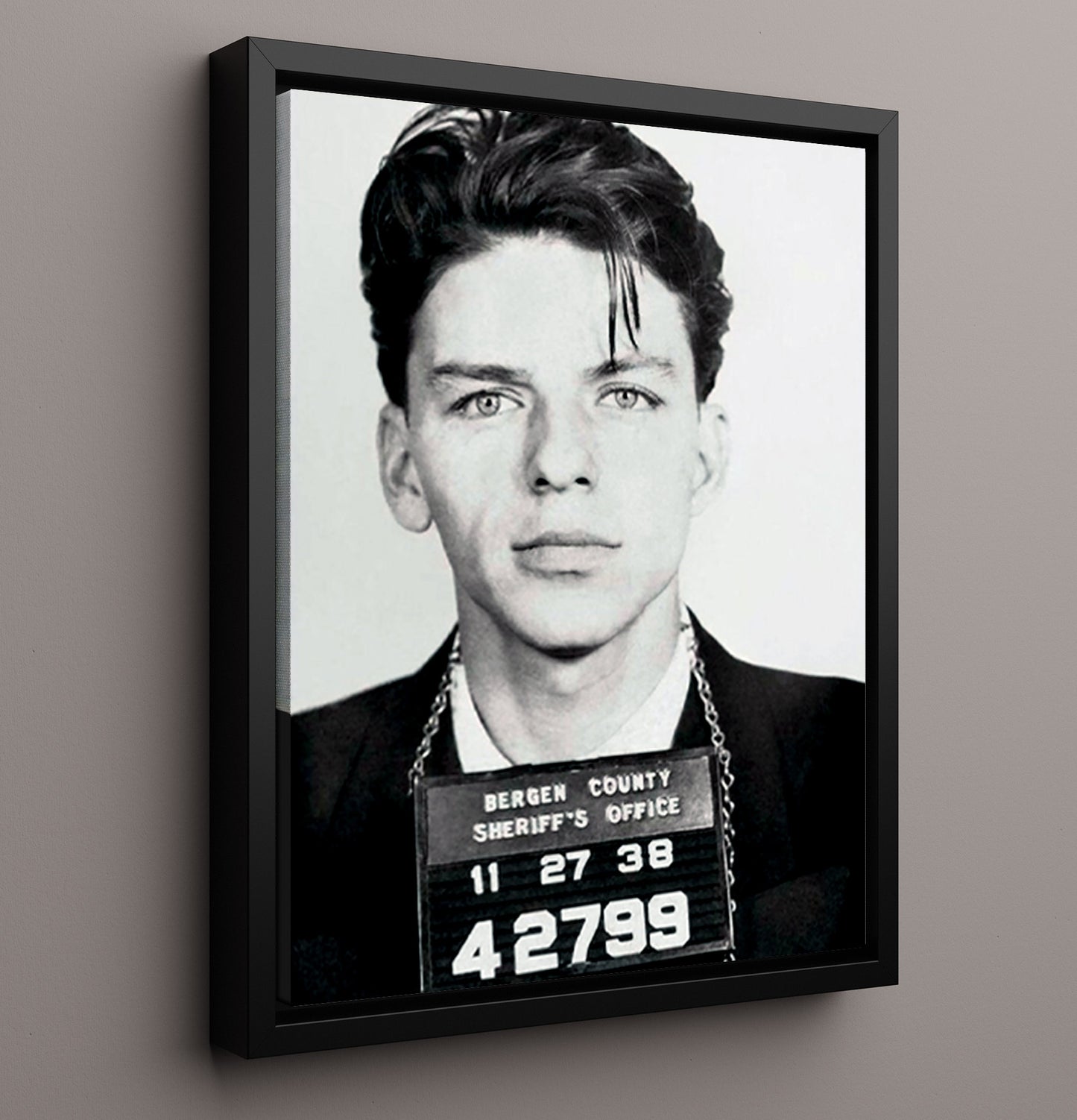 Frank Sinatra Bergen County Sheriff 1938 Mug Shot Print 16x20 Framed Canvas mug shot wall art print