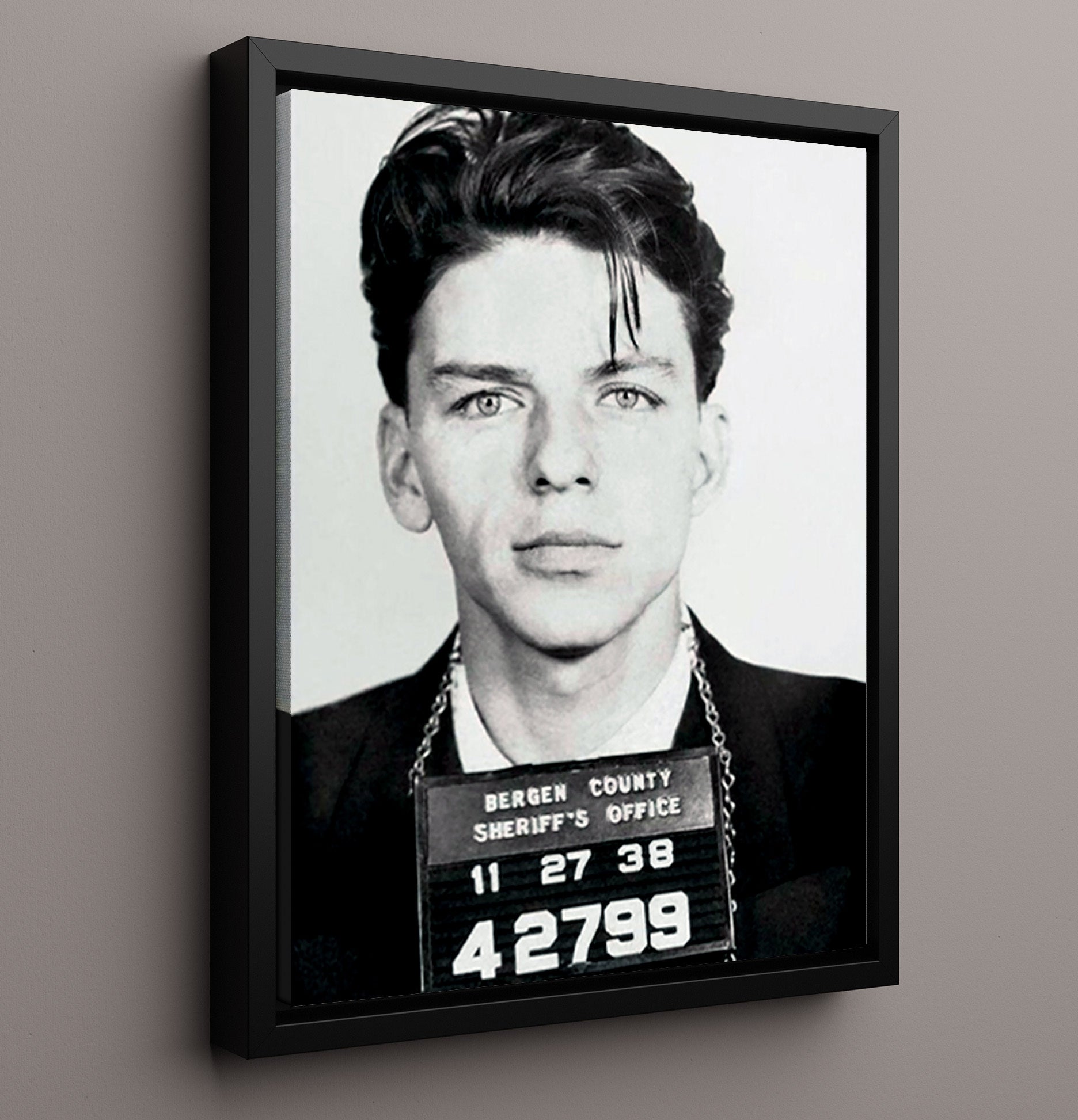 Frank Sinatra - Bergen County Sheriff 1938 mug shot wall art 16x20 Framed Canvas