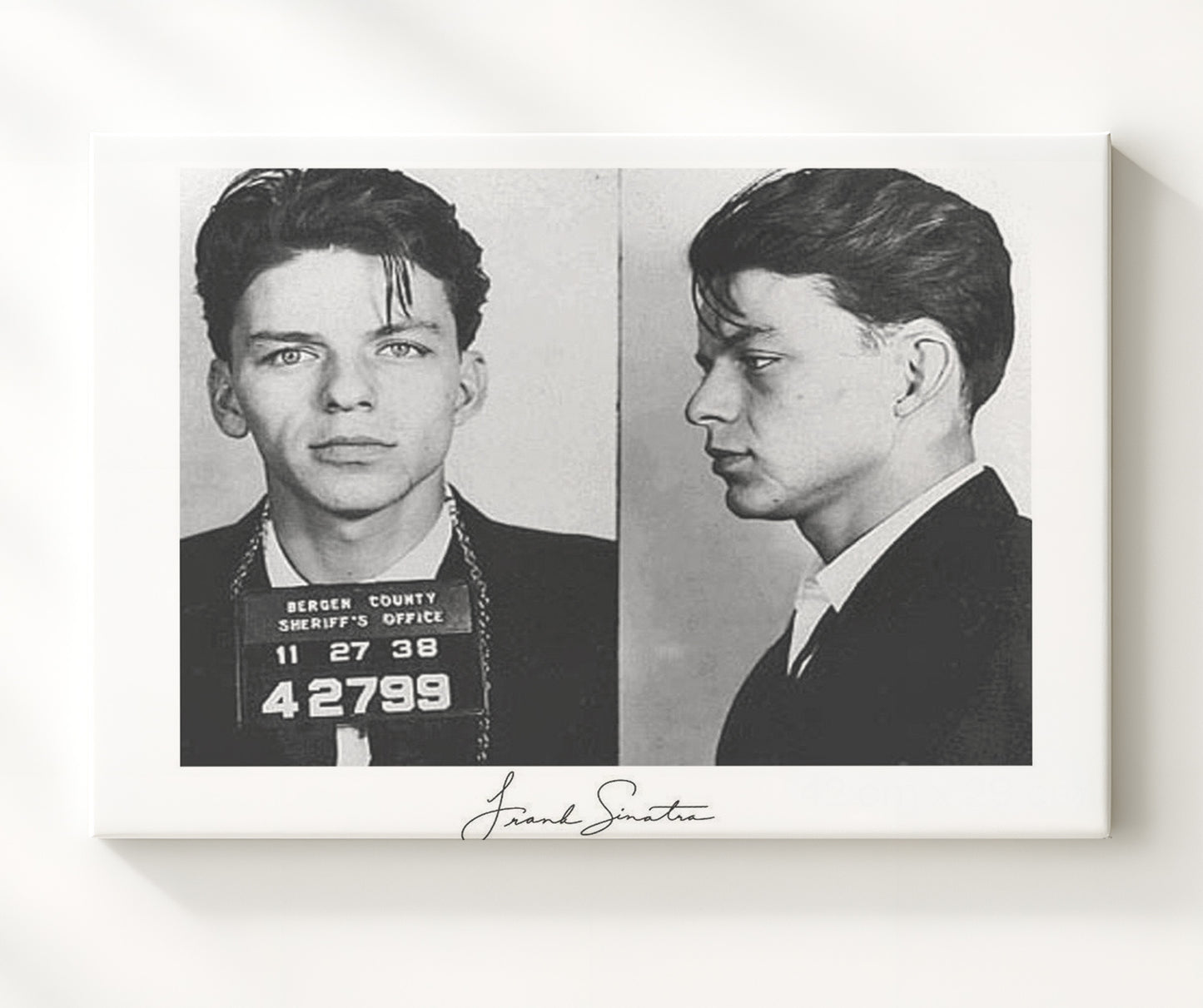 Frank Sinatra Bergen County Sheriffs Office 1938 Landscape.jpg Mug Shot Print 20x24 Canvas mug shot wall art print