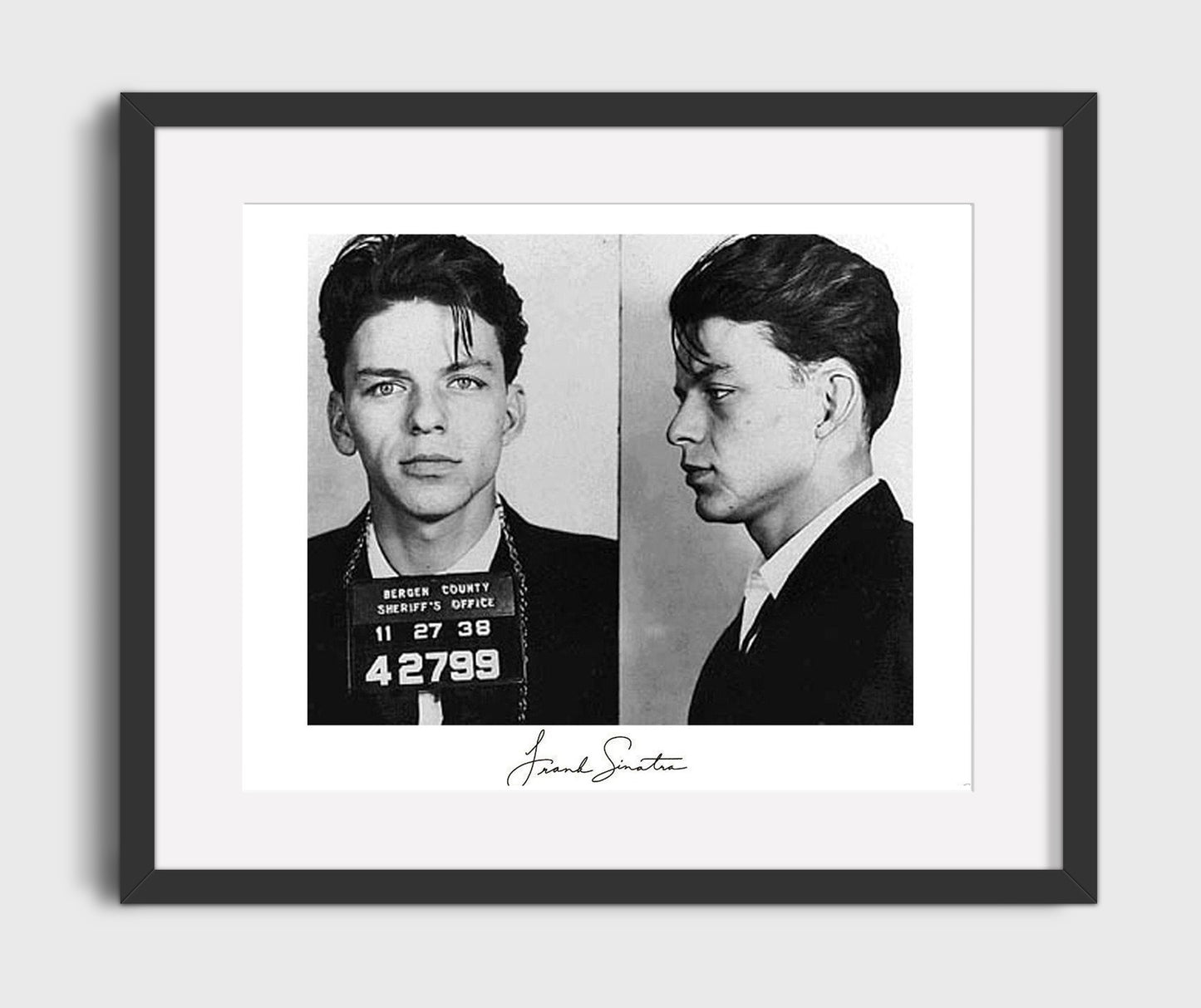 Frank Sinatra Bergen County Sheriffs Office 1938 Landscape.jpg Mug Shot Print 16x20 Gallery Frame mug shot wall art print