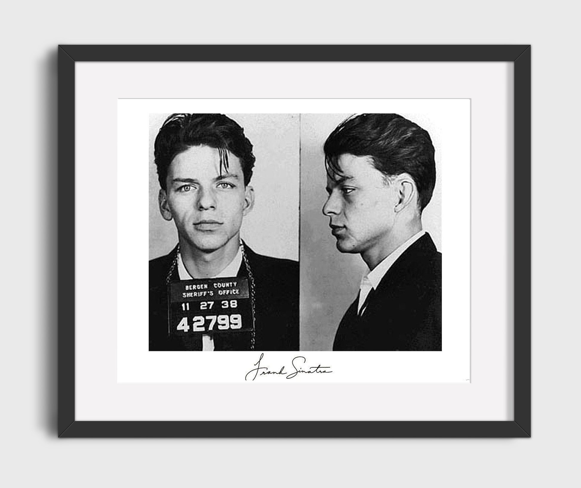 Frank Sinatra Bergen County Sheriffs Office 1938 Landscape.jpg Mug Shot Print 16x20 Gallery Frame mug shot wall art print