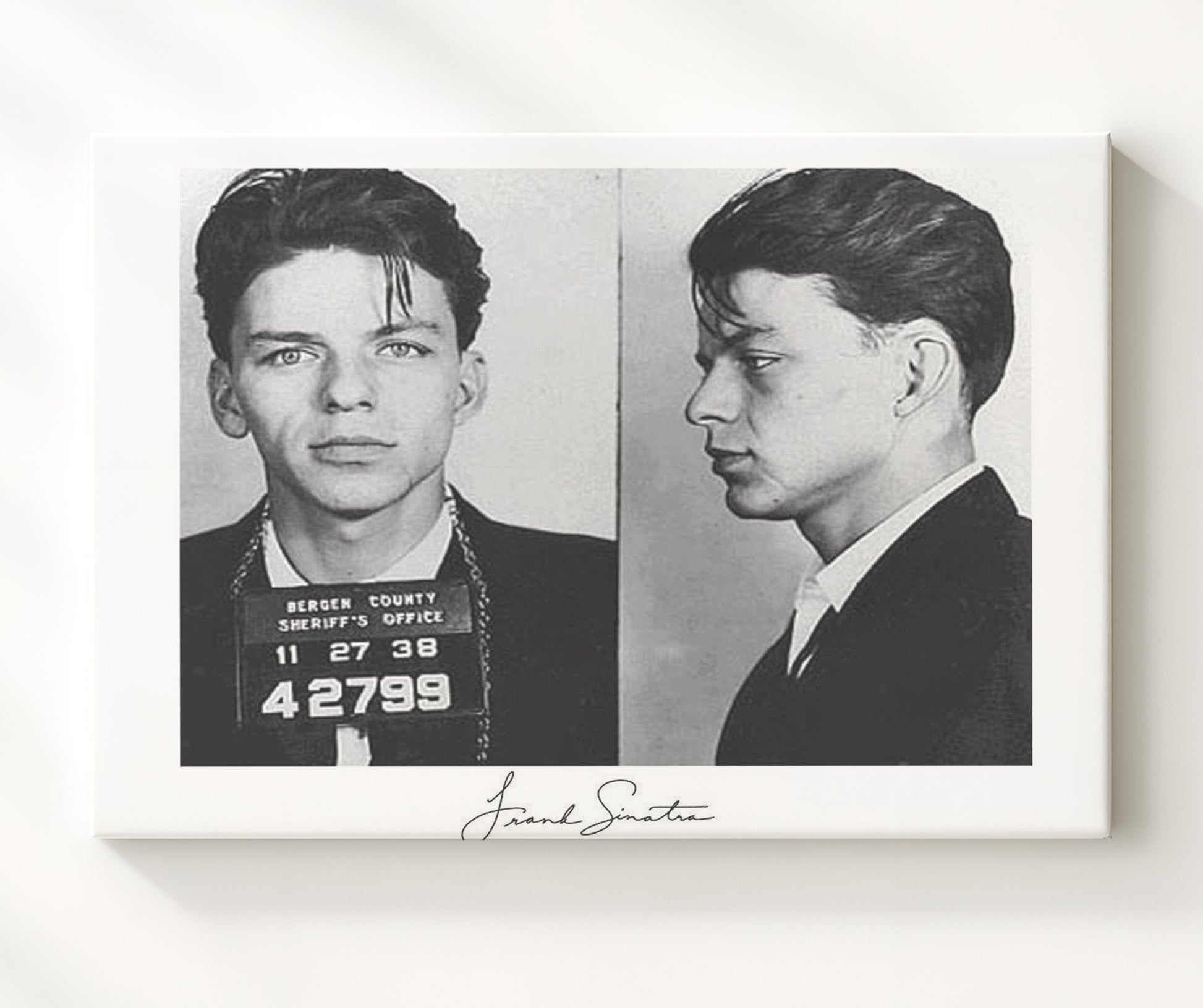 Frank Sinatra - Bergen County Sheriff's Office 1938 mug shot wall art 20x24 Canvas
