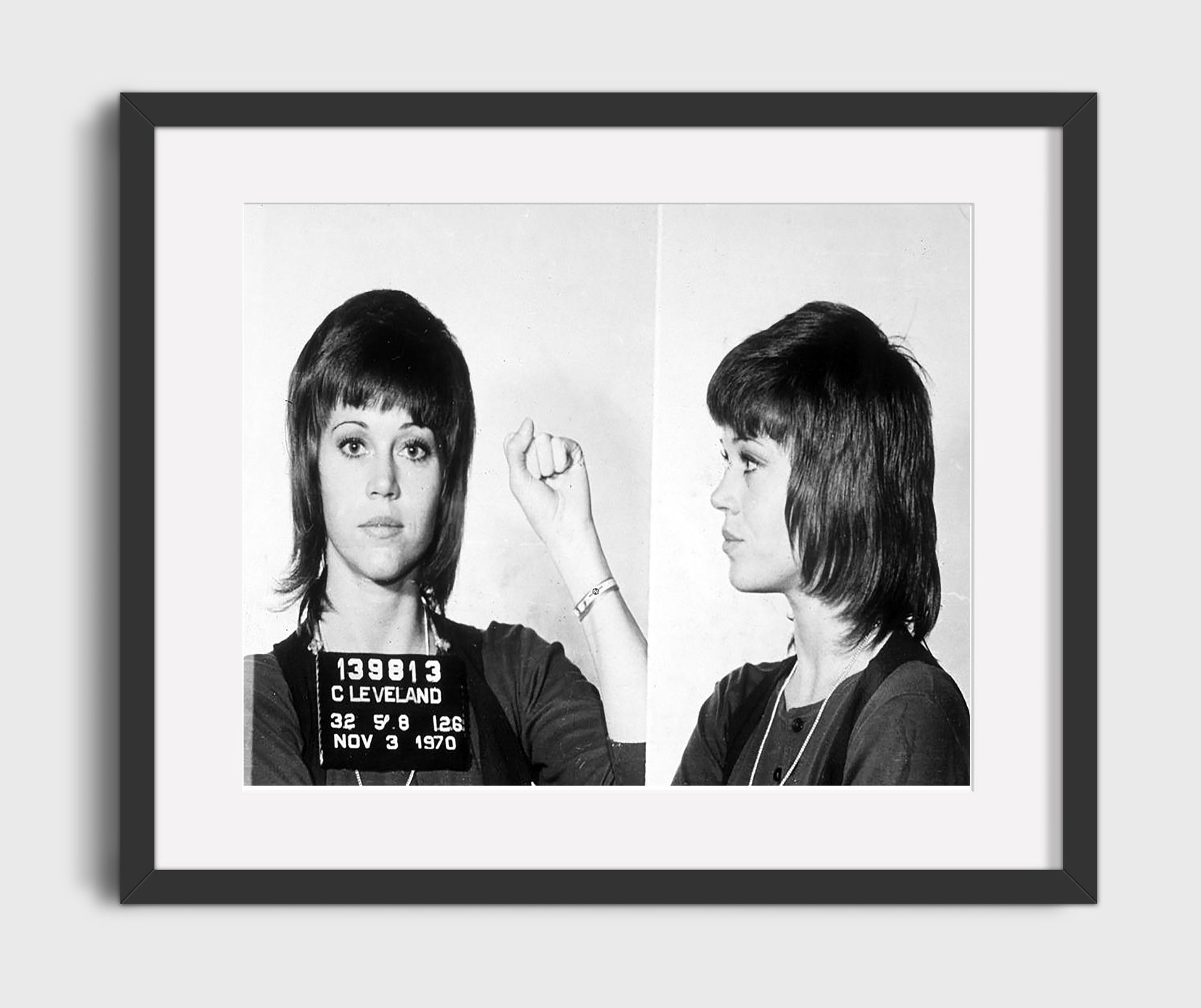 Jane Fonda Cleveland Police Department 1970 Mug Shot Print 16x20 Gallery Frame mug shot wall art print