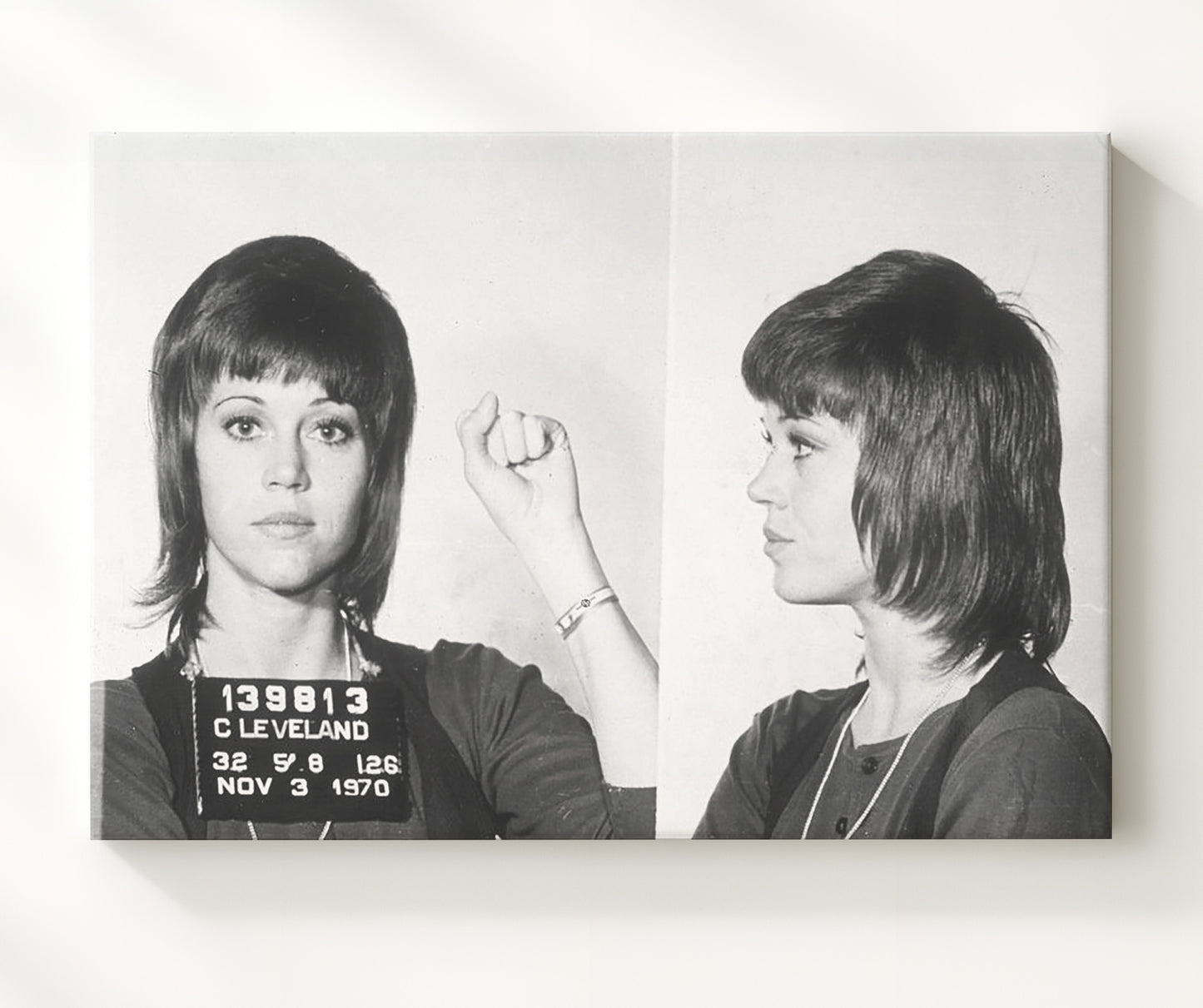 Jane Fonda Cleveland Police Department 1970 Landscape.jpg Mug Shot Print 20x24 Canvas mug shot wall art print