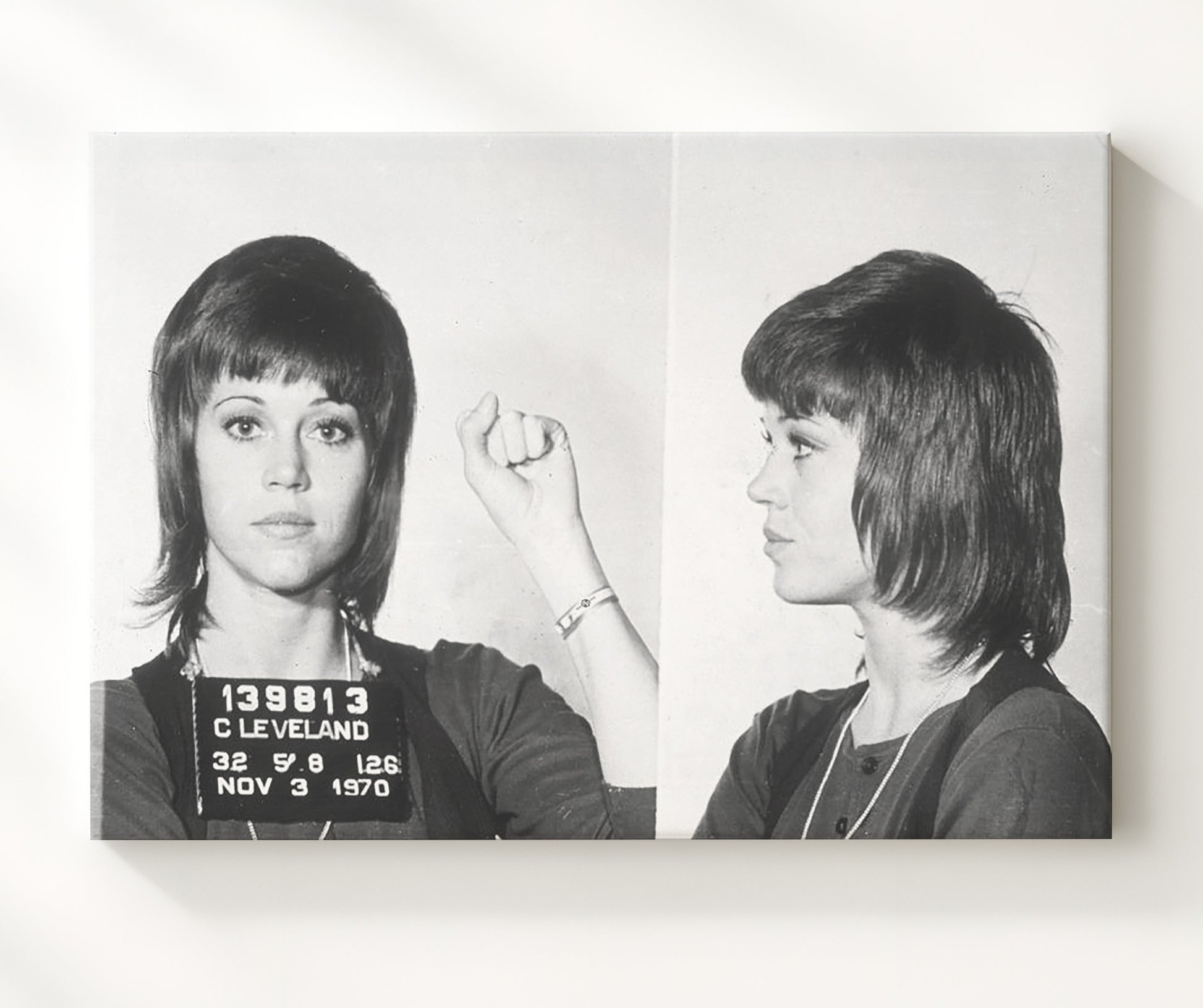 Jane Fonda Cleveland Police Department 1970 Landscape.jpg Mug Shot Print 20x24 Canvas mug shot wall art print