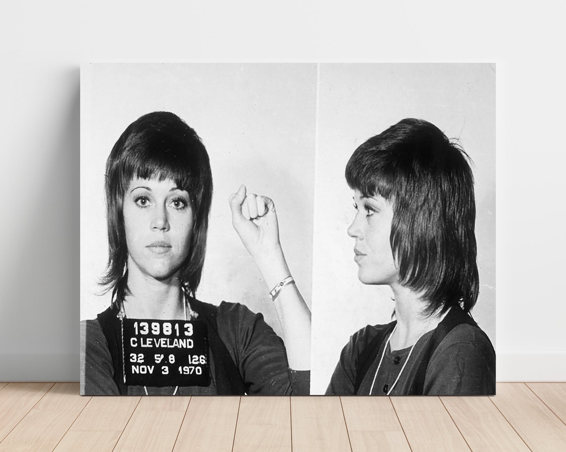 Jane Fonda - Cleveland Police Department 1970 mug shot wall art 16x20 Unframed Print