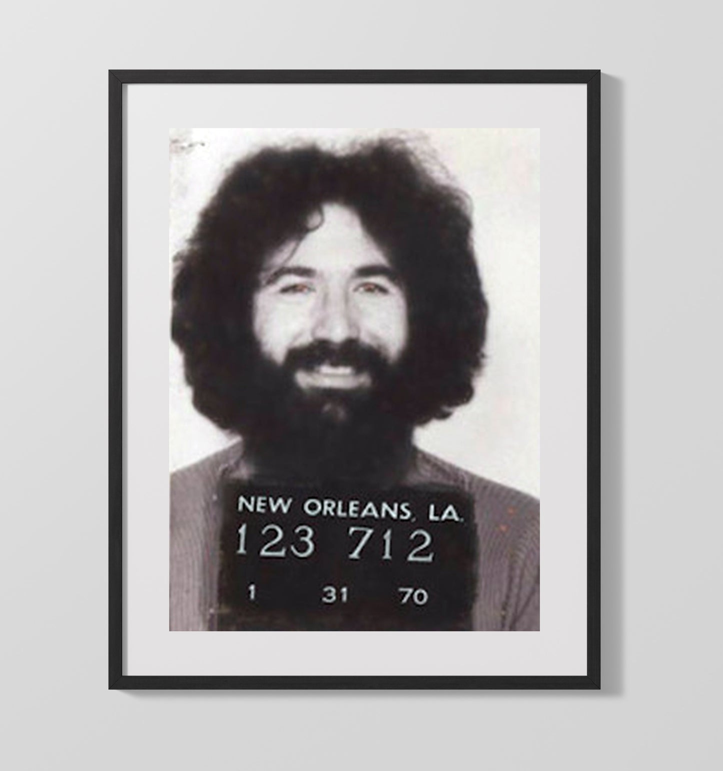 Jerry Garcia New Orleans Police 1970 Mug Shot Print 16x20 Gallery Frame mug shot wall art print