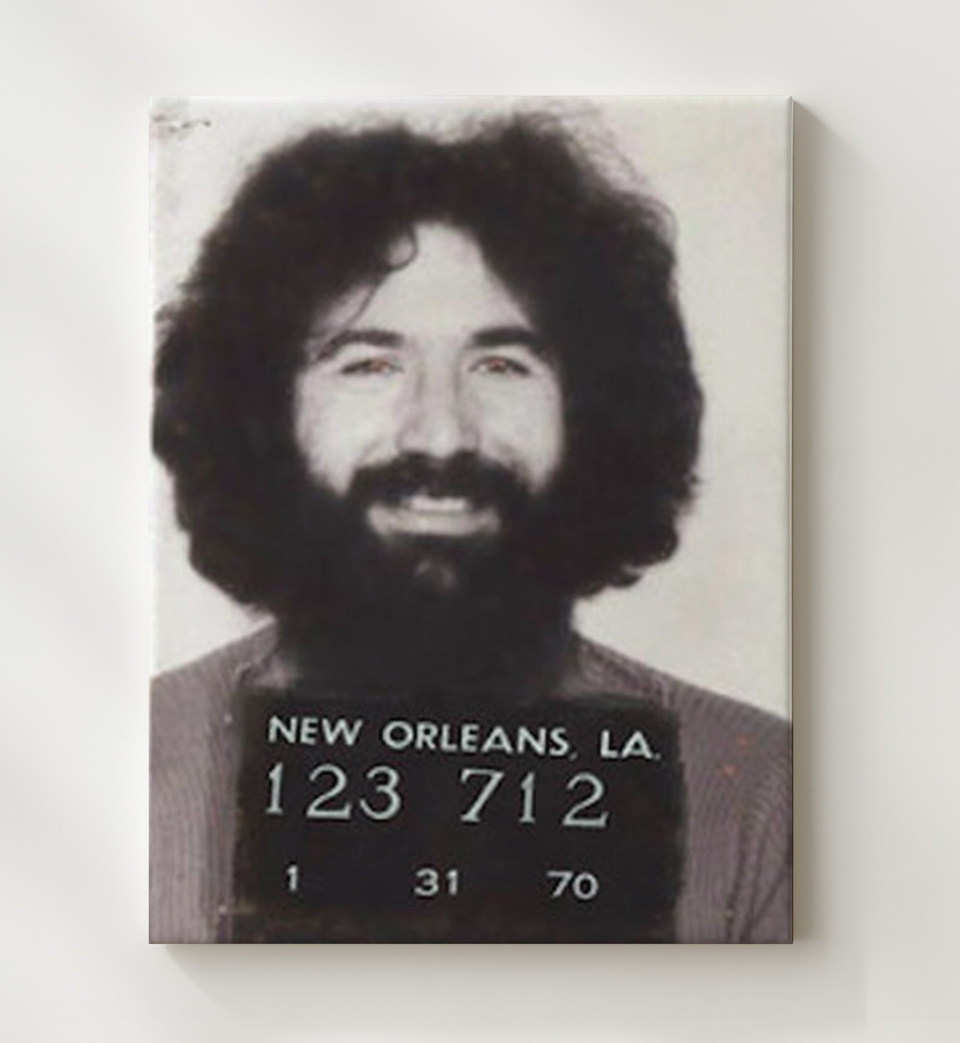 Jerry Garcia - New Orleans Police 1970 mug shot wall art 20x24 Canvas