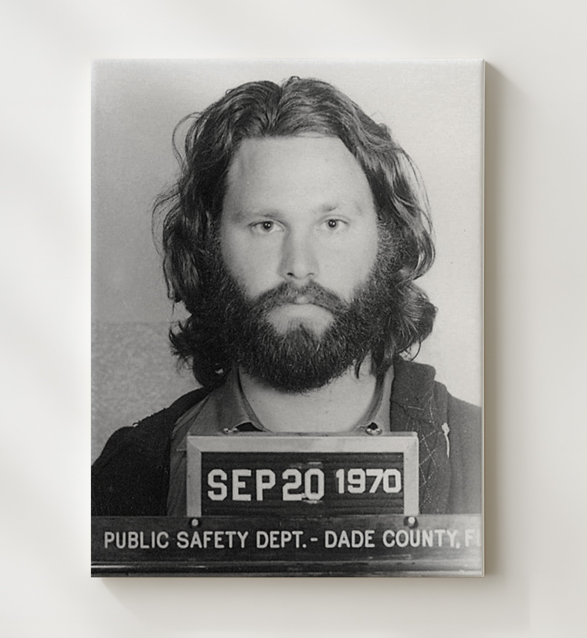 Jim Morrison Dade County Sheriff 1970 Mug Shot Print 20x24 Canvas mug shot wall art print