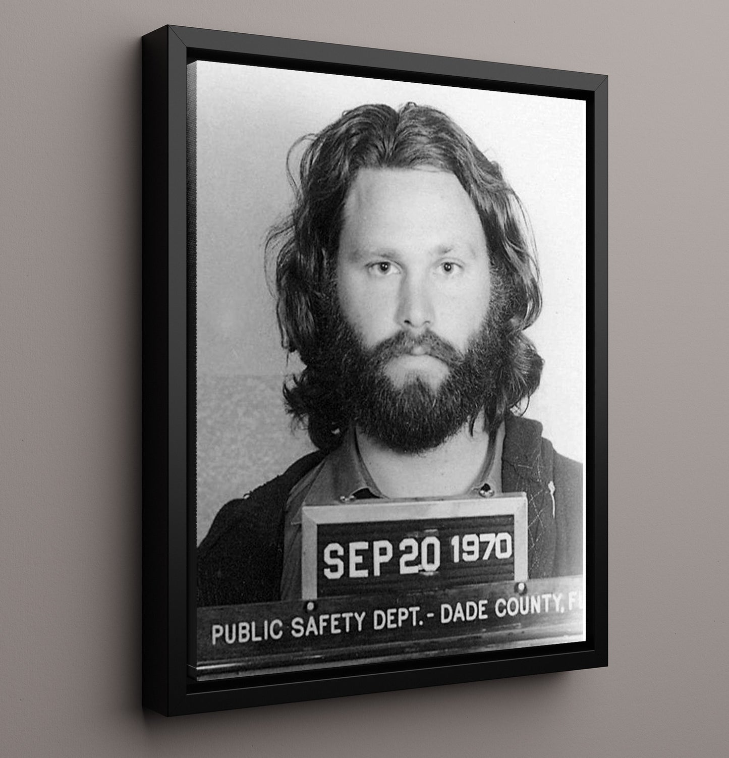 Jim Morrison - Dade County Sheriff 1970 mug shot wall art 16x20 Framed Canvas