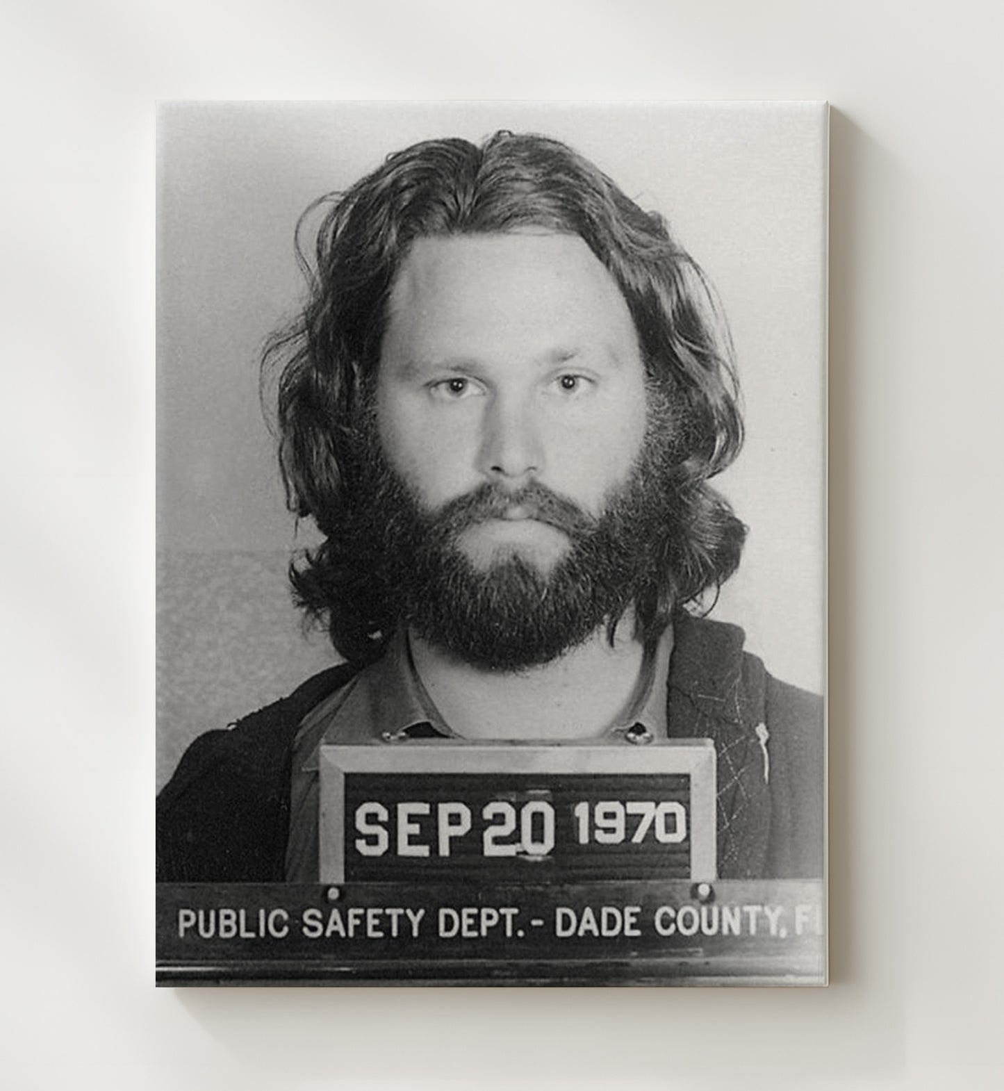 Jim Morrison - Dade County Sheriff 1970 mug shot wall art 20x24 Canvas