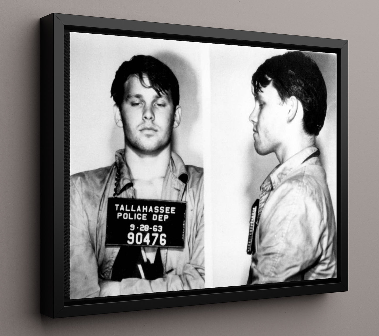 Jim Morrison Tallahassee Police Department 1963 Landscape.jpg Mug Shot Print 16x20 Framed Canvas mug shot wall art print