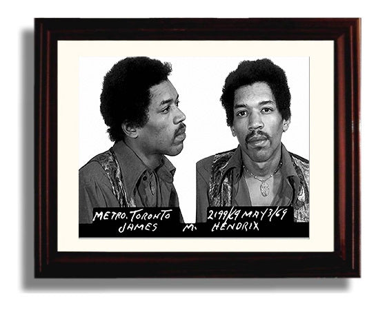Jimi Hendrix Toronto Police Department 1969 Landscape.jpg Mug Shot Print 8x10 Beveled Frame mug shot wall art print