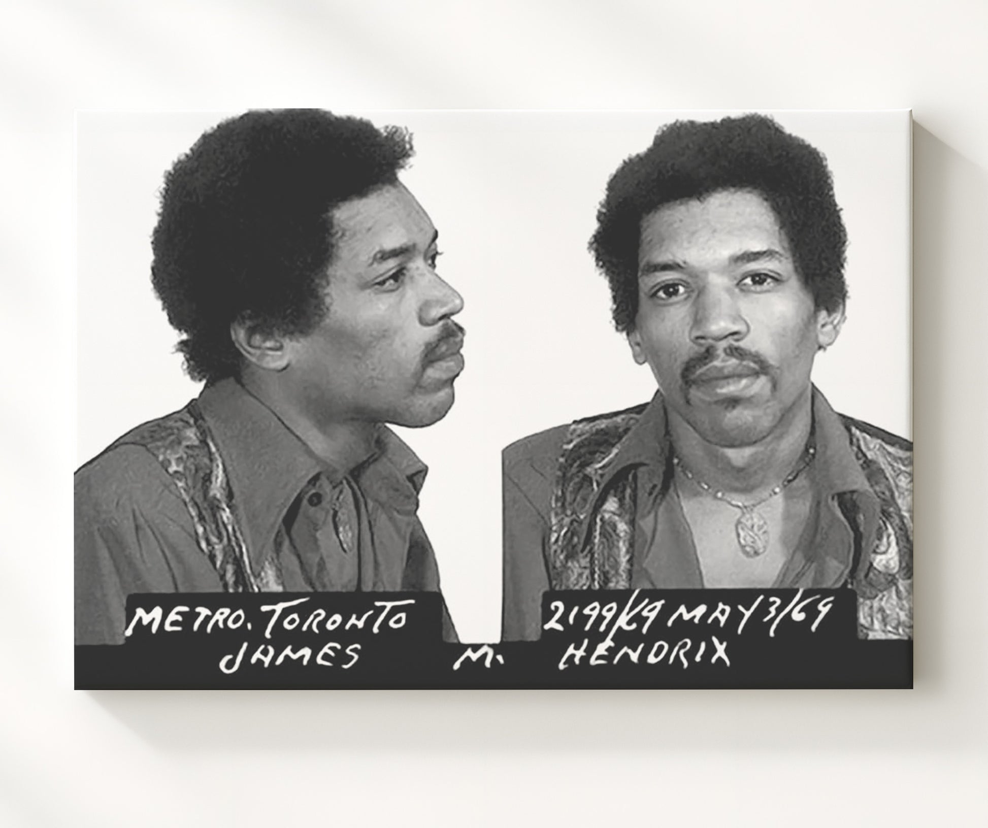 Jimi Hendrix Toronto Police Department 1969 Mug Shot Print 20x24 Canvas mug shot wall art print