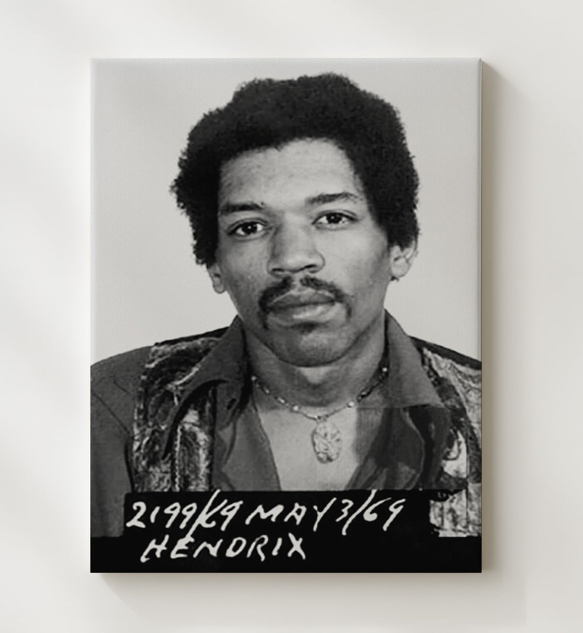 Jimi Hendrix - Toronto Police Department 1969 mug shot wall art 8x10 Beveled Frame