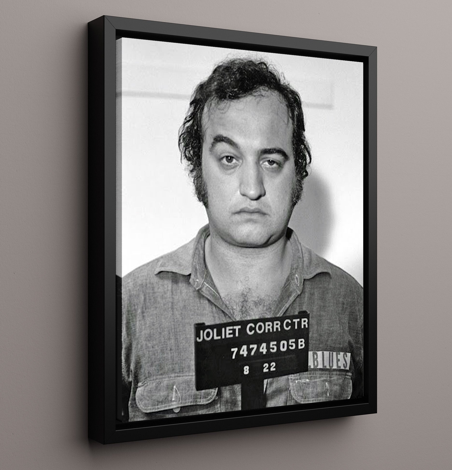 John Belushi Joliet Correctional Center 1977 Mug Shot Print 16x20 Framed Canvas mug shot wall art print