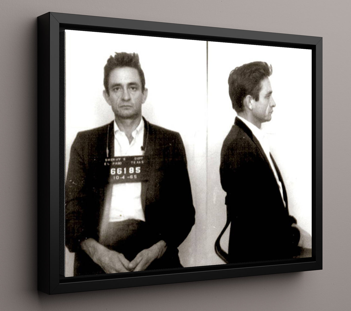 Johnny Cash - El Paso Texas Police Department 1965 mug shot wall art 16x20 Framed Canvas