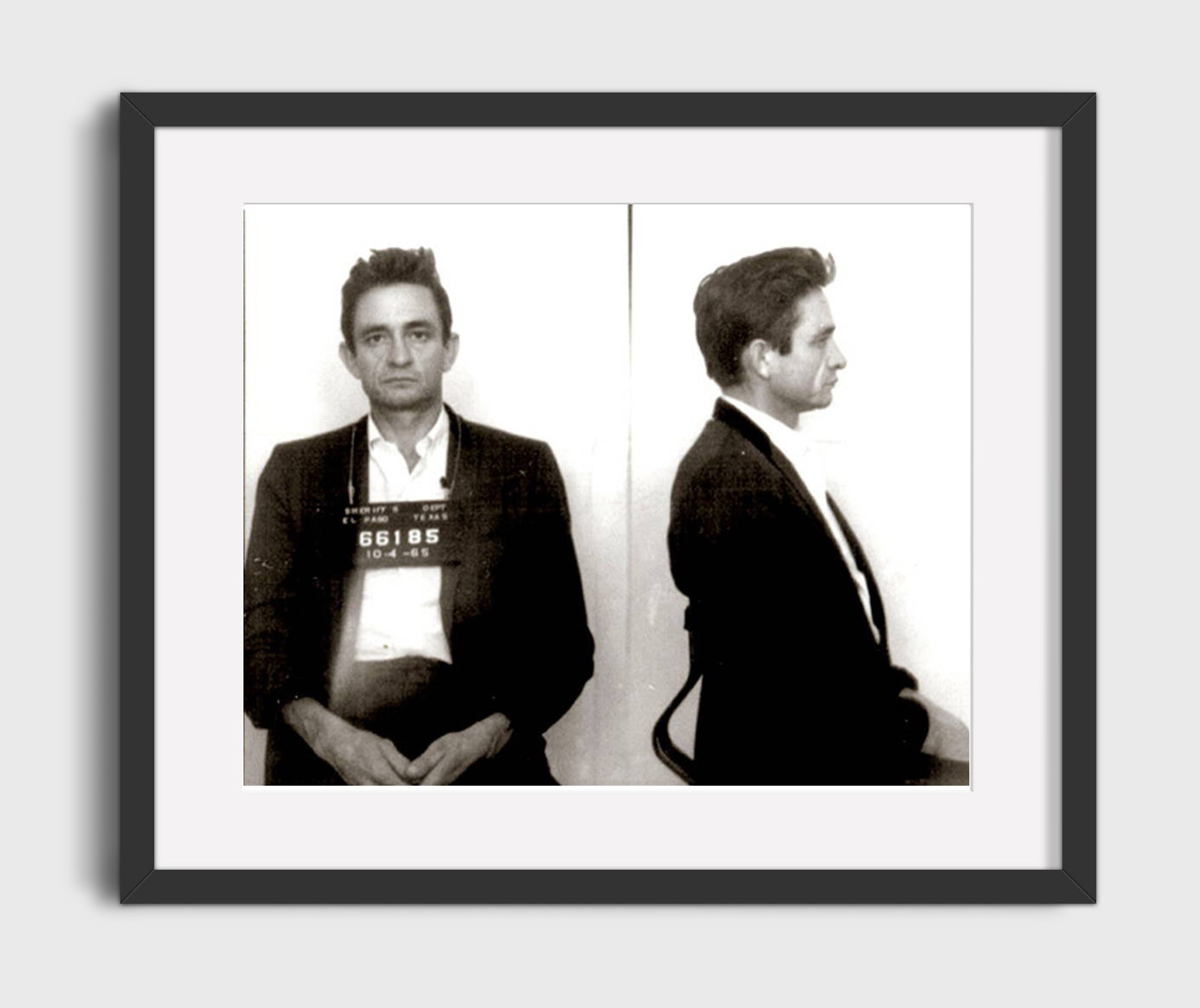 Johnny Cash - El Paso Texas Police Department 1965 mug shot wall art 16x20 Gallery Frame