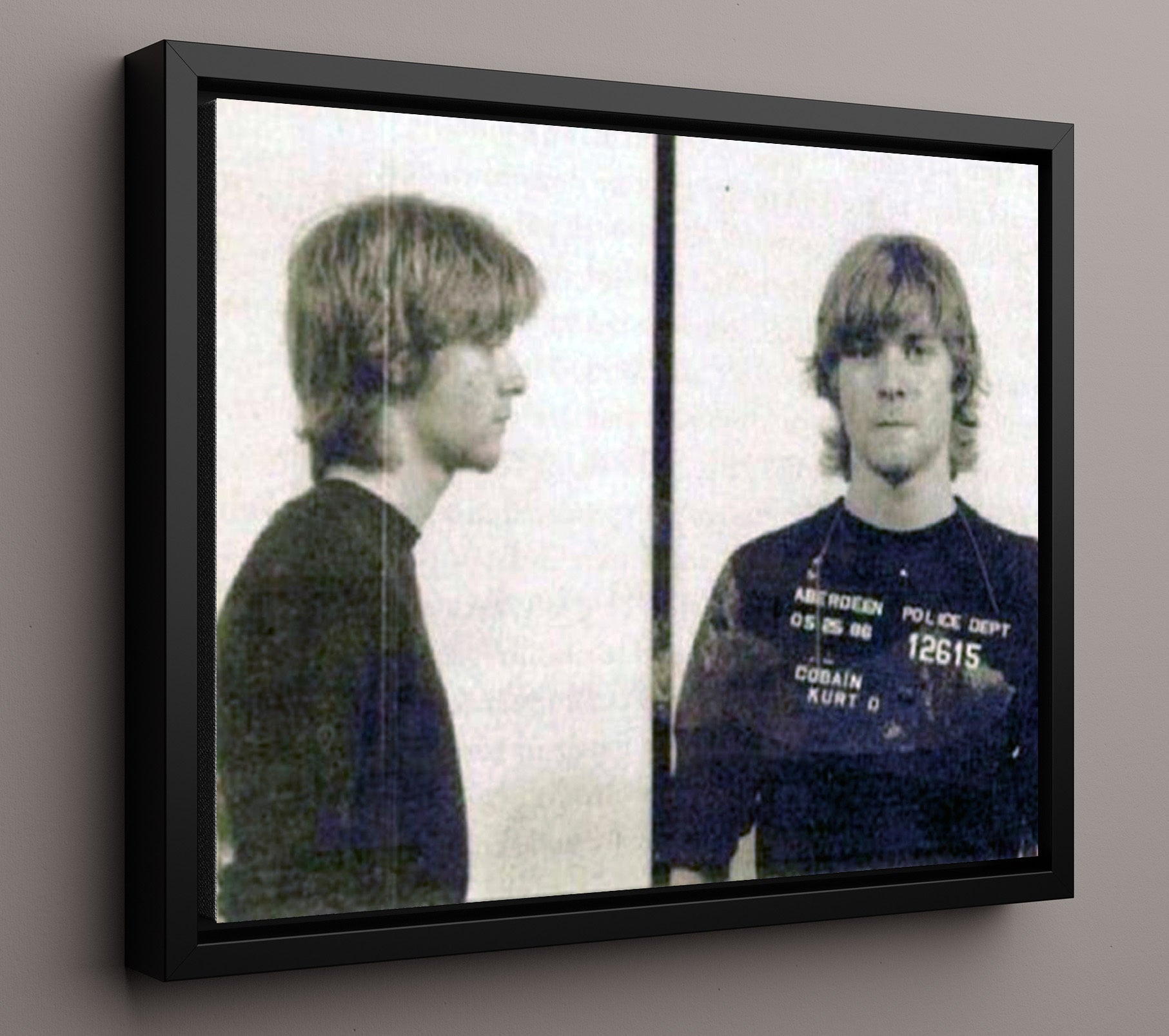 Kurt Cobain - Aberdeen Police Department 1986 mug shot wall art 16x20 Framed Canvas