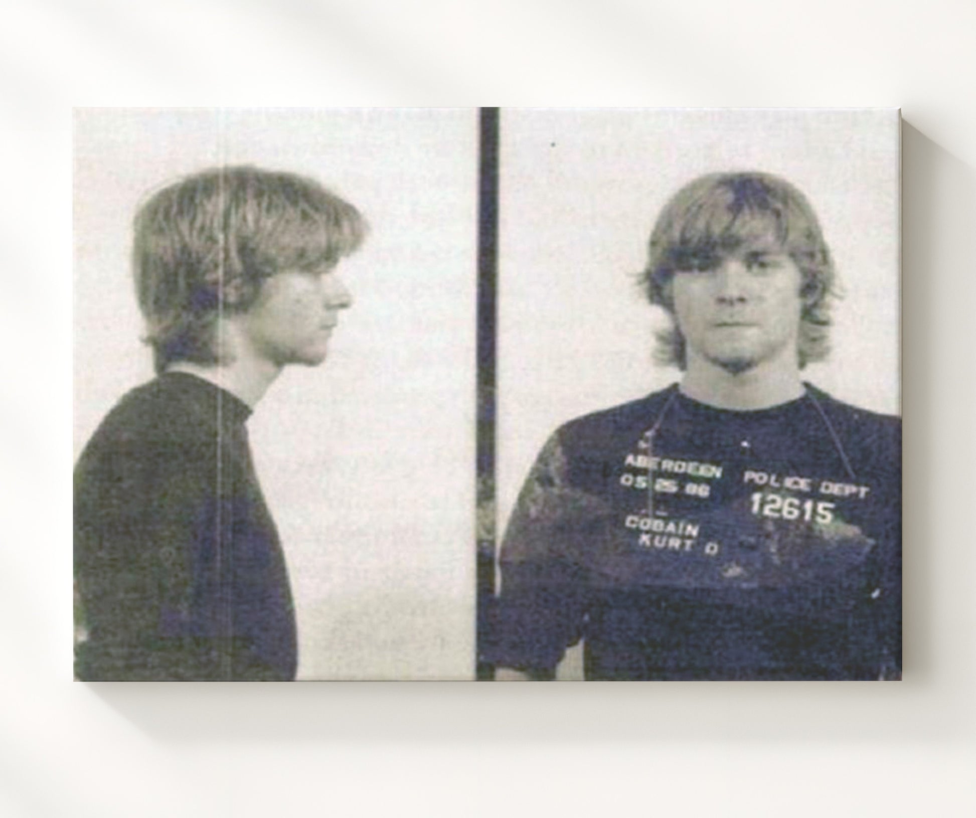 Kurt Cobain - Aberdeen Police Department 1986 mug shot wall art 20x24 Canvas