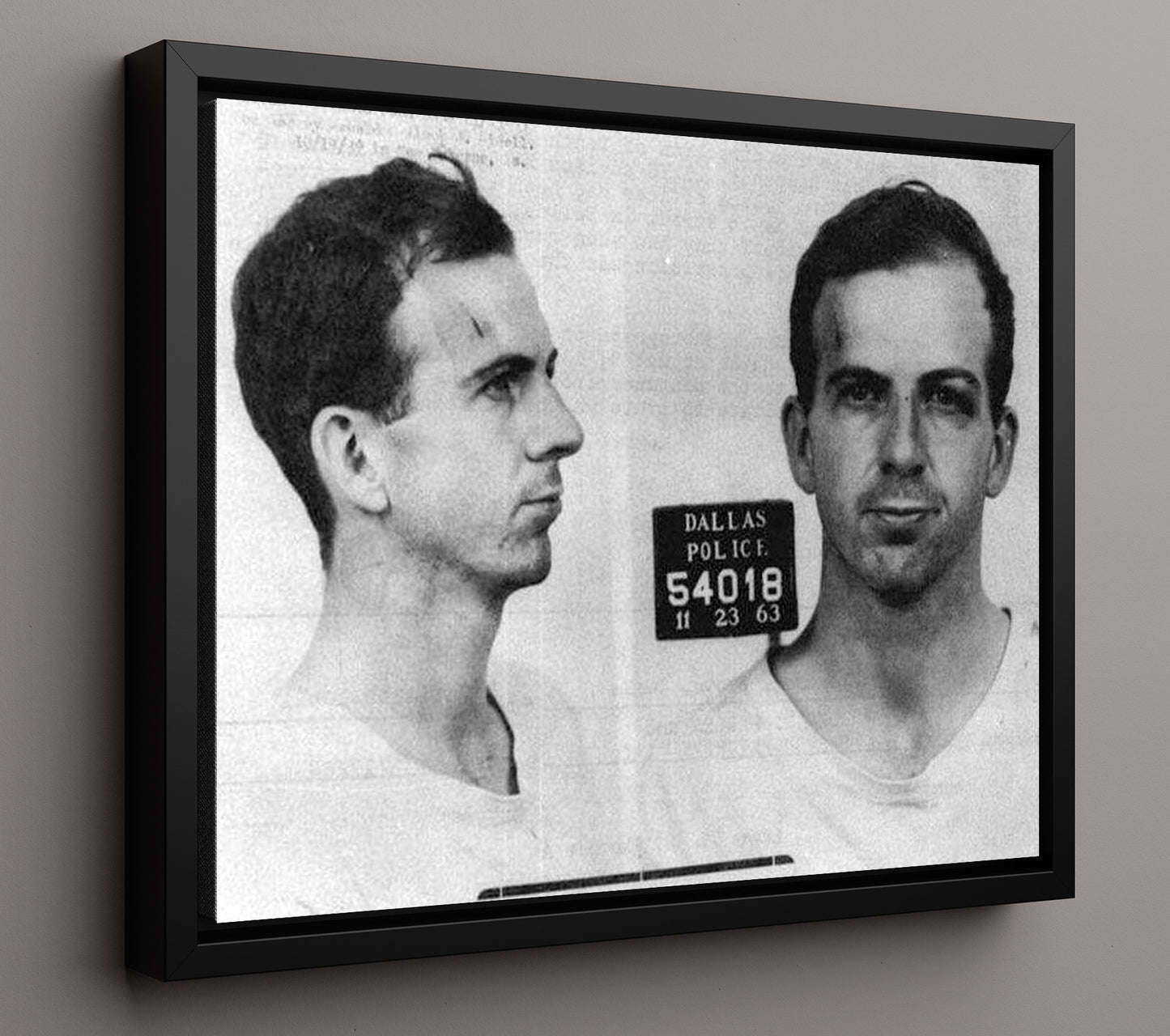 Lee Harvey Oswald Dallas Police Department 1963 Landscape.jpg Mug Shot Print 16x20 Framed Canvas mug shot wall art print