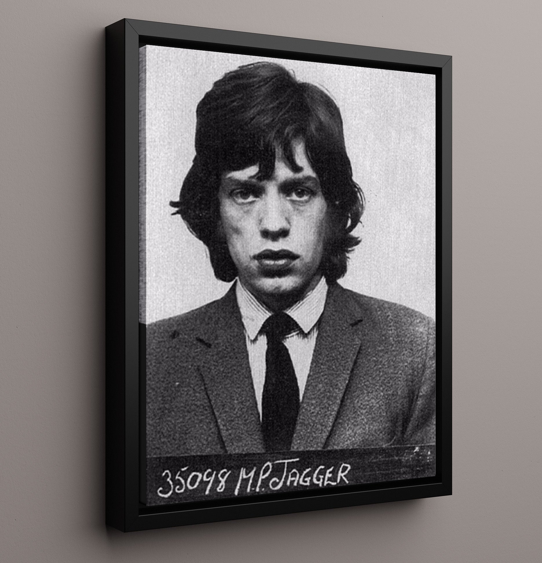 Mick Jagger Sussex Police Redlands Arrest 1967 Portrait 2 Mug Shot Print 16x20 Framed Canvas mug shot wall art print