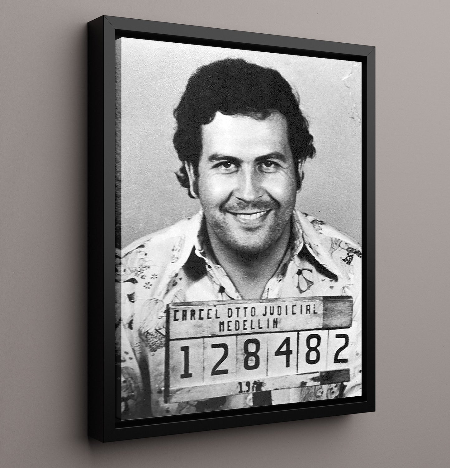 Pablo Escobar - Medellin Judicial Police 1977 mug shot wall art 16x20 Framed Canvas
