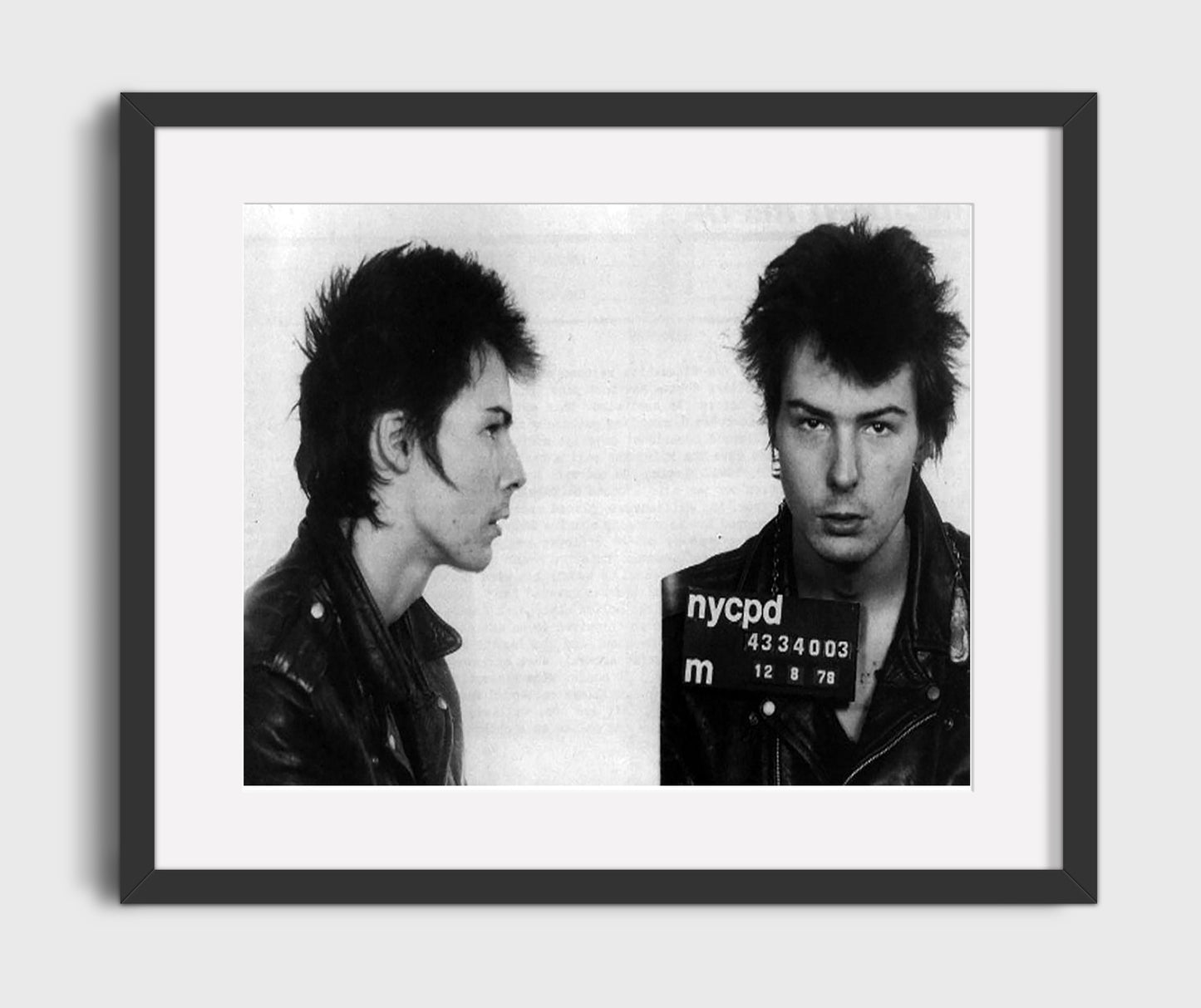 Sid Vicious - New York Police Department 1978 mug shot wall art 16x20 Gallery Frame