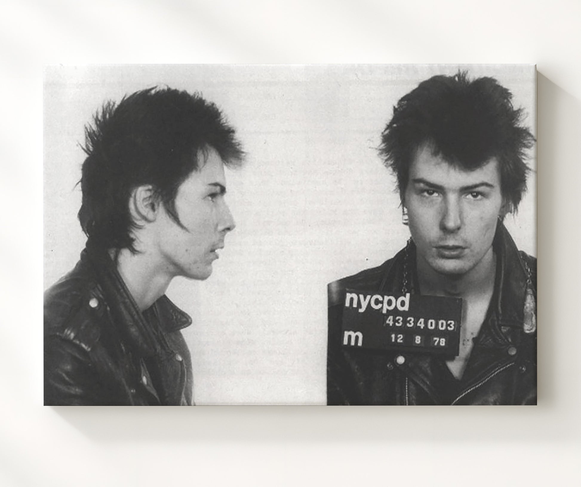 Sid Vicious New York Police Department 1978 Landscape.jpg Mug Shot Print 20x24 Canvas mug shot wall art print